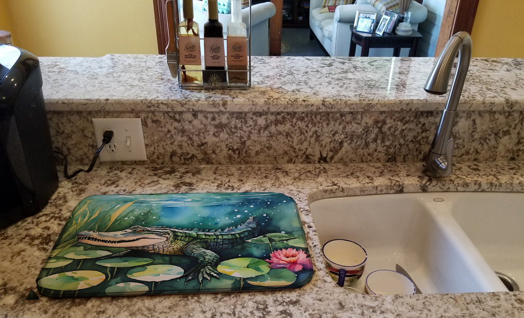 Alligator Dish Drying Mat Absorbent Dish Drying Mat Pad for Kitchen Counter Dish Drainer Mat for Countertop, 14 x 21", Multicolor