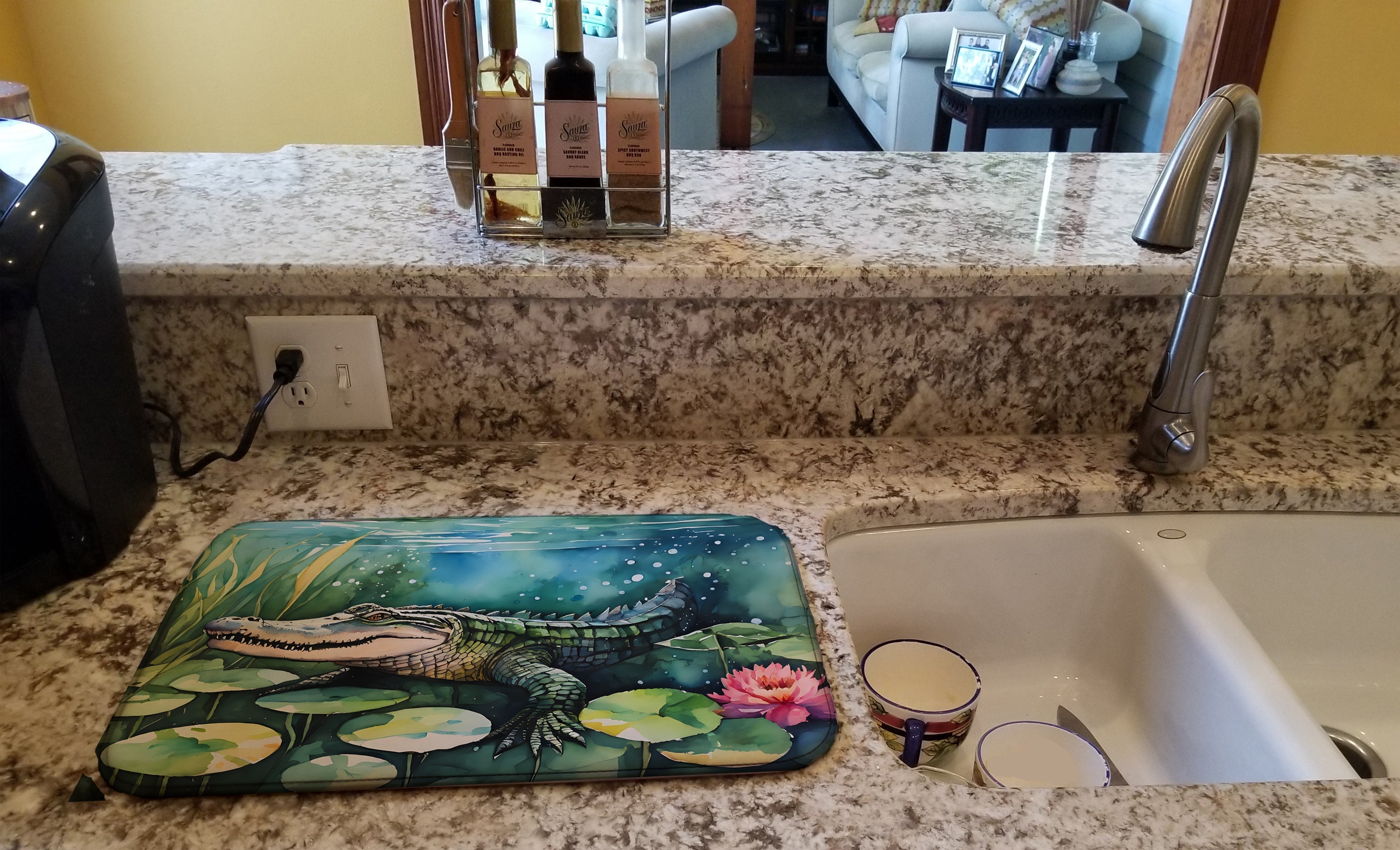 Alligator Dish Drying Mat Absorbent Dish Drying Mat Pad for Kitchen Counter Dish Drainer Mat for Countertop, 14 x 21", Multicolor