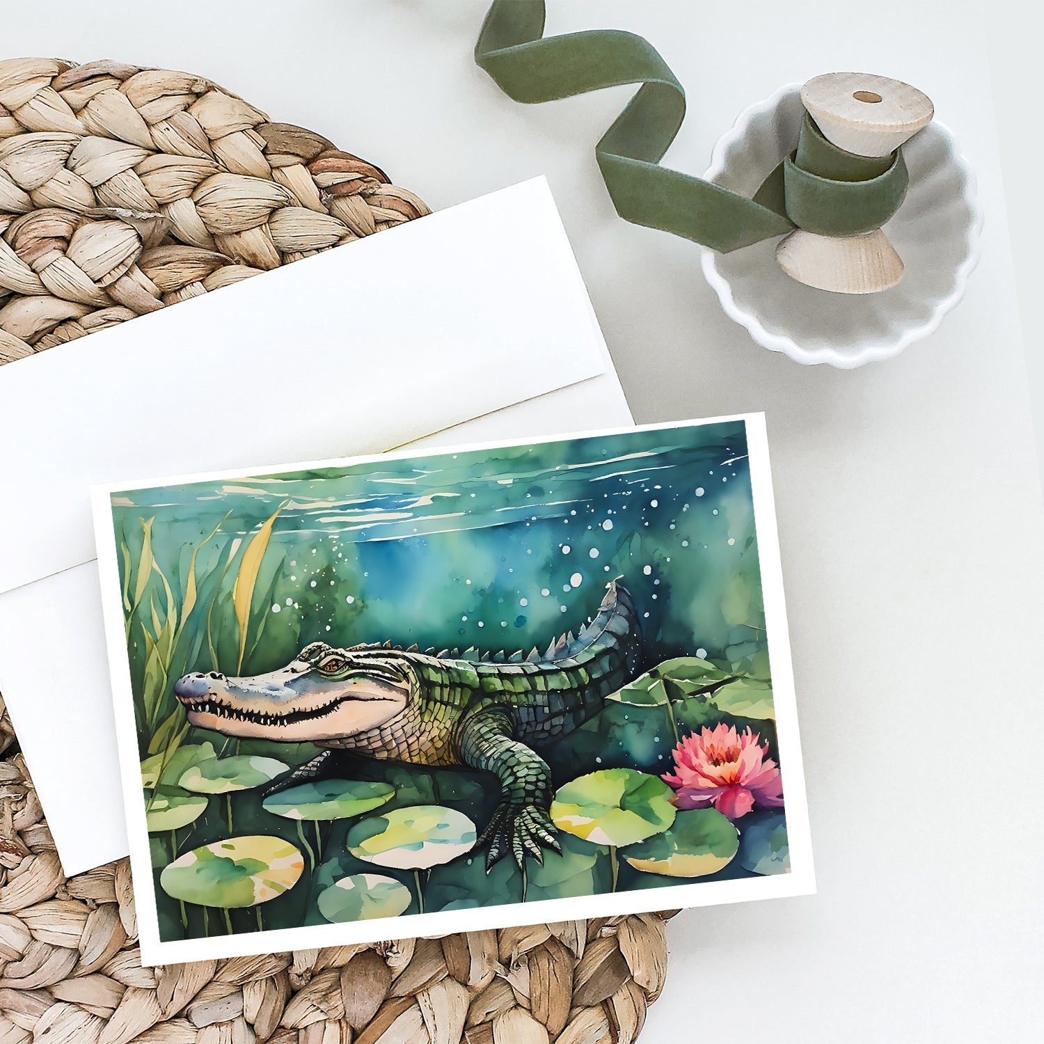 Alligator Greeting Cards Pack of 8 Blank Cards with Envelopes Whimsical A7 Size 5x7