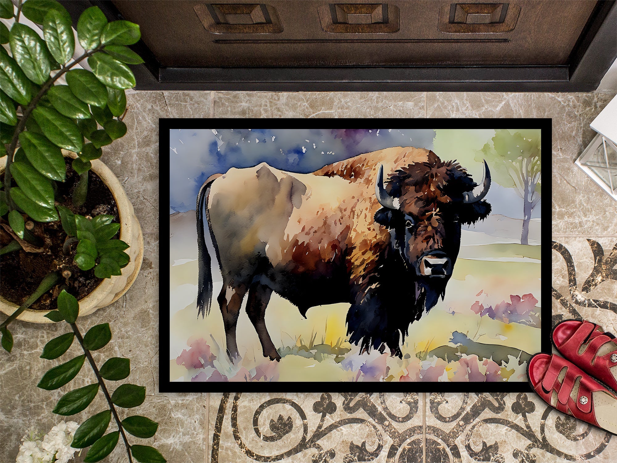 American Bison Doormat Indoor Outdoor 24H X 36W Front Door Mat Rugs for Entryway, Non Slip Washable Low Pile,