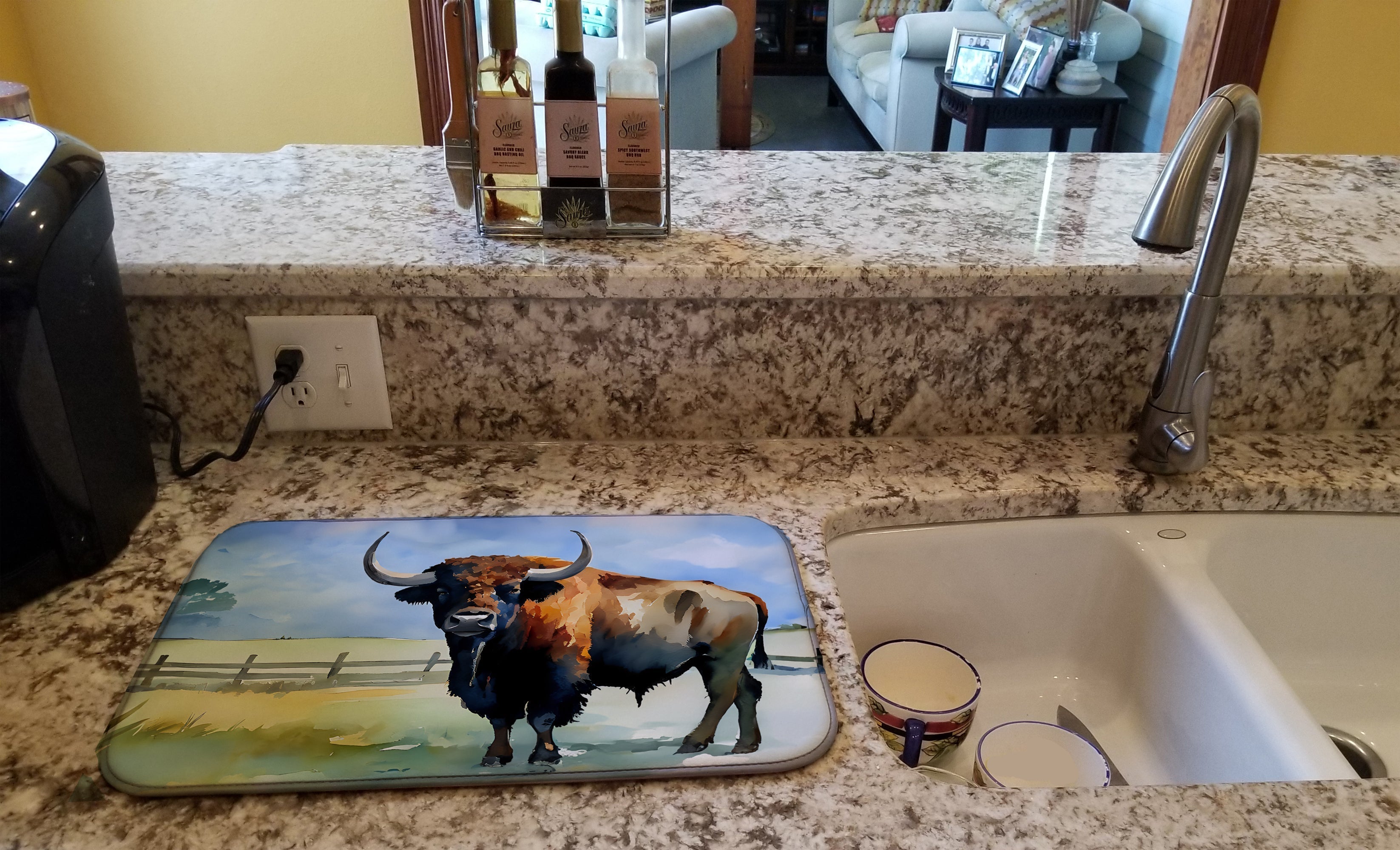 American Bison Dish Drying Mat Absorbent Dish Drying Mat Pad for Kitchen Counter Dish Drainer Mat for Countertop, 14 x 21", Multicolor
