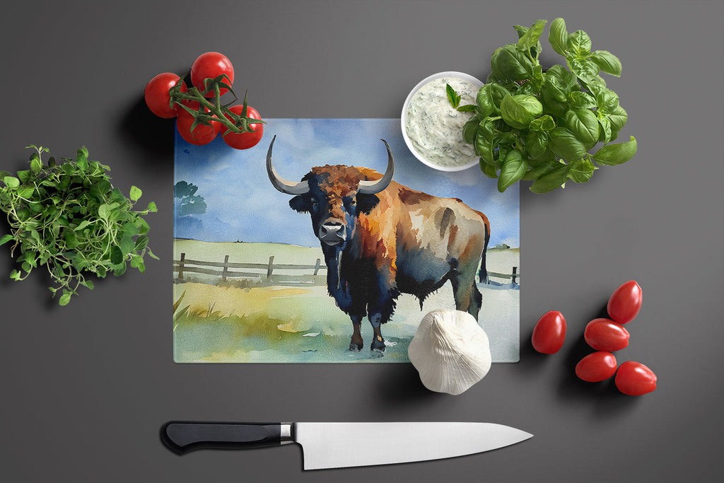 American Bison Cutting Board Tempered Glass Kitchen Cutting Surface, Heat Resistant Chopping, Non-Slip Feet, Food Prep & Serving