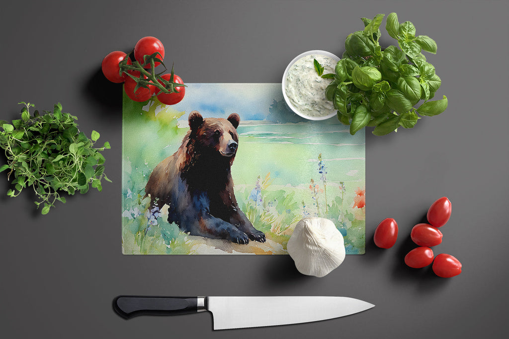 American Black Bear Cutting Board Tempered Glass Kitchen Cutting Surface, Heat Resistant Chopping, Non-Slip Feet, Food Prep & Serving