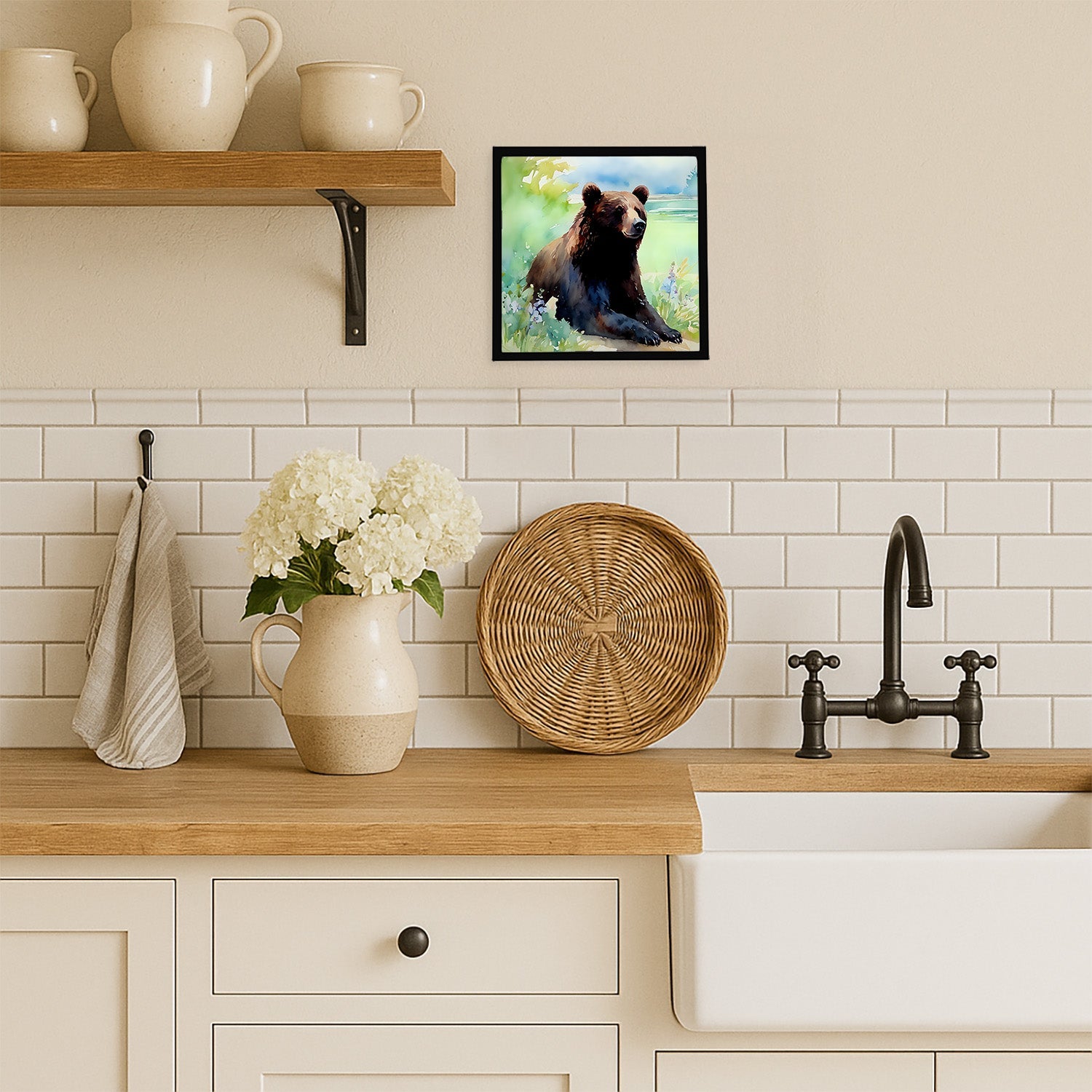 American Black Bear Framed Metal Print Bathroom, Kitchen, Office, Home Decor Wall Art Ready to Hang, Square, 8X8