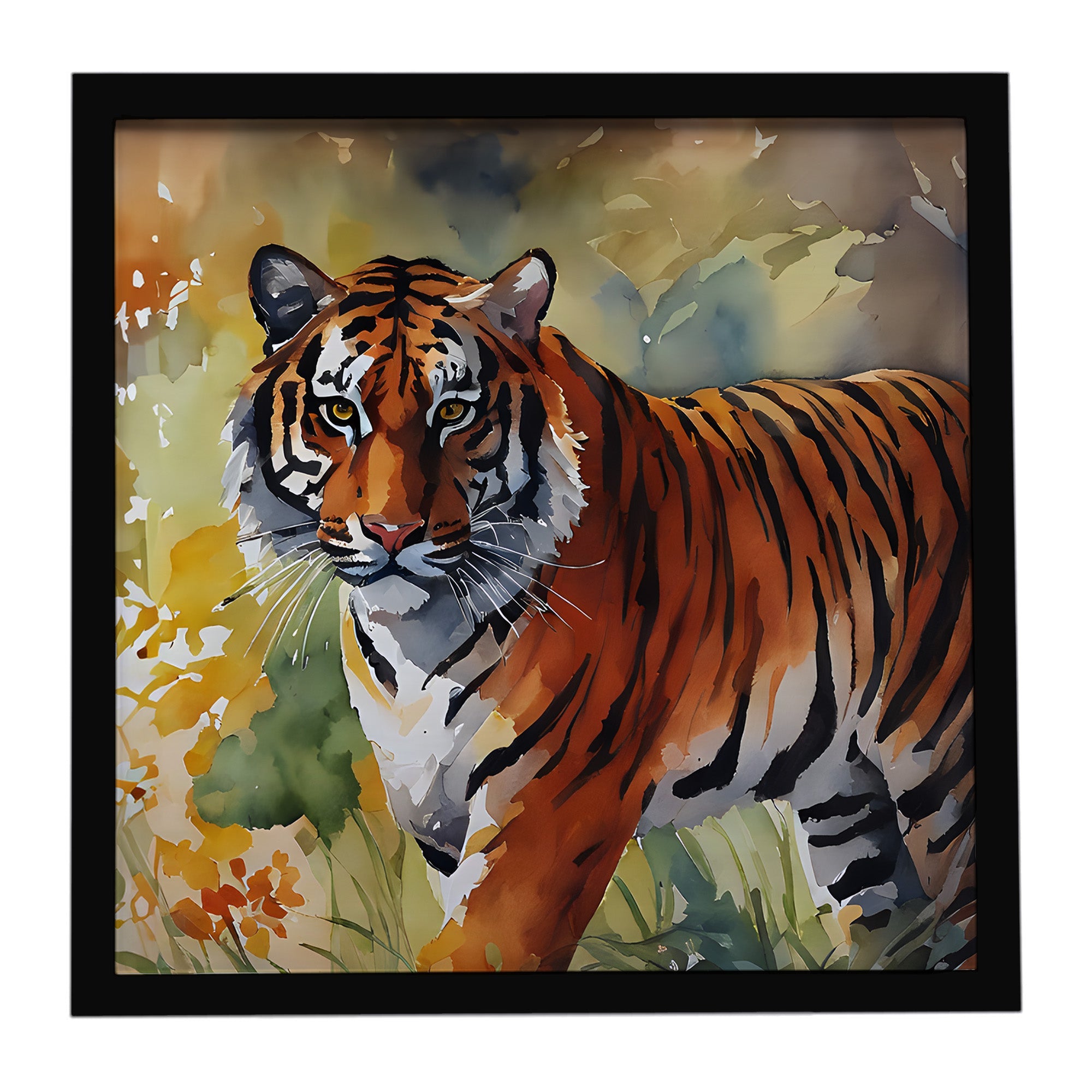 Bengal Tiger Framed Metal Print Bathroom, Kitchen, Office, Home Decor Wall Art Ready to Hang, Square, 8X8