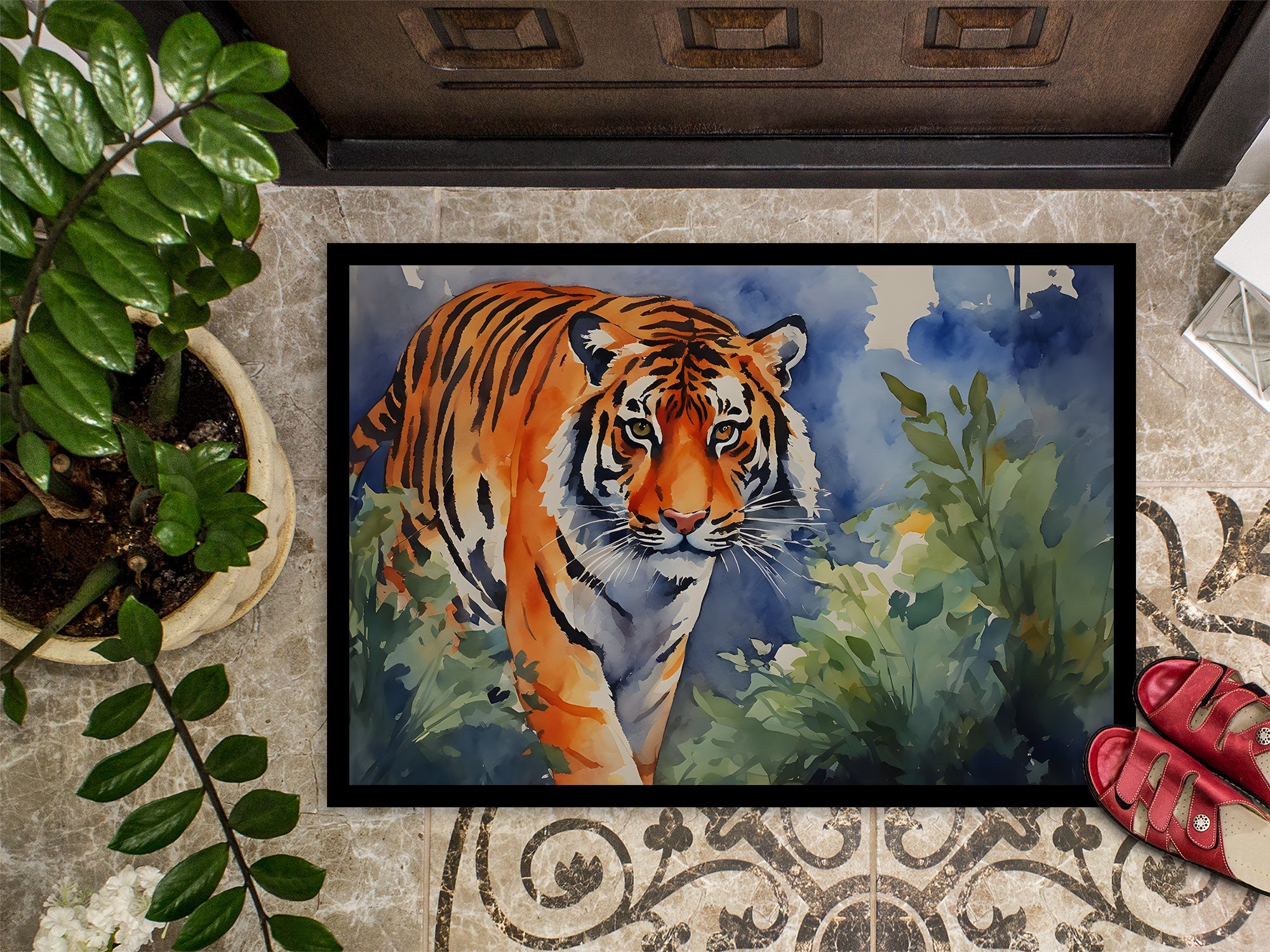 Bengal Tiger Doormat Indoor Outdoor 24H X 36W Front Door Mat Rugs for Entryway, Non Slip Washable Low Pile,