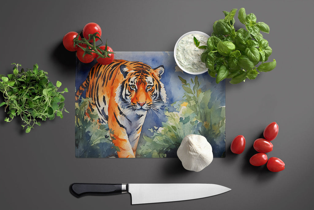 Bengal Tiger Cutting Board Tempered Glass Kitchen Cutting Surface, Heat Resistant Chopping, Non-Slip Feet, Food Prep & Serving