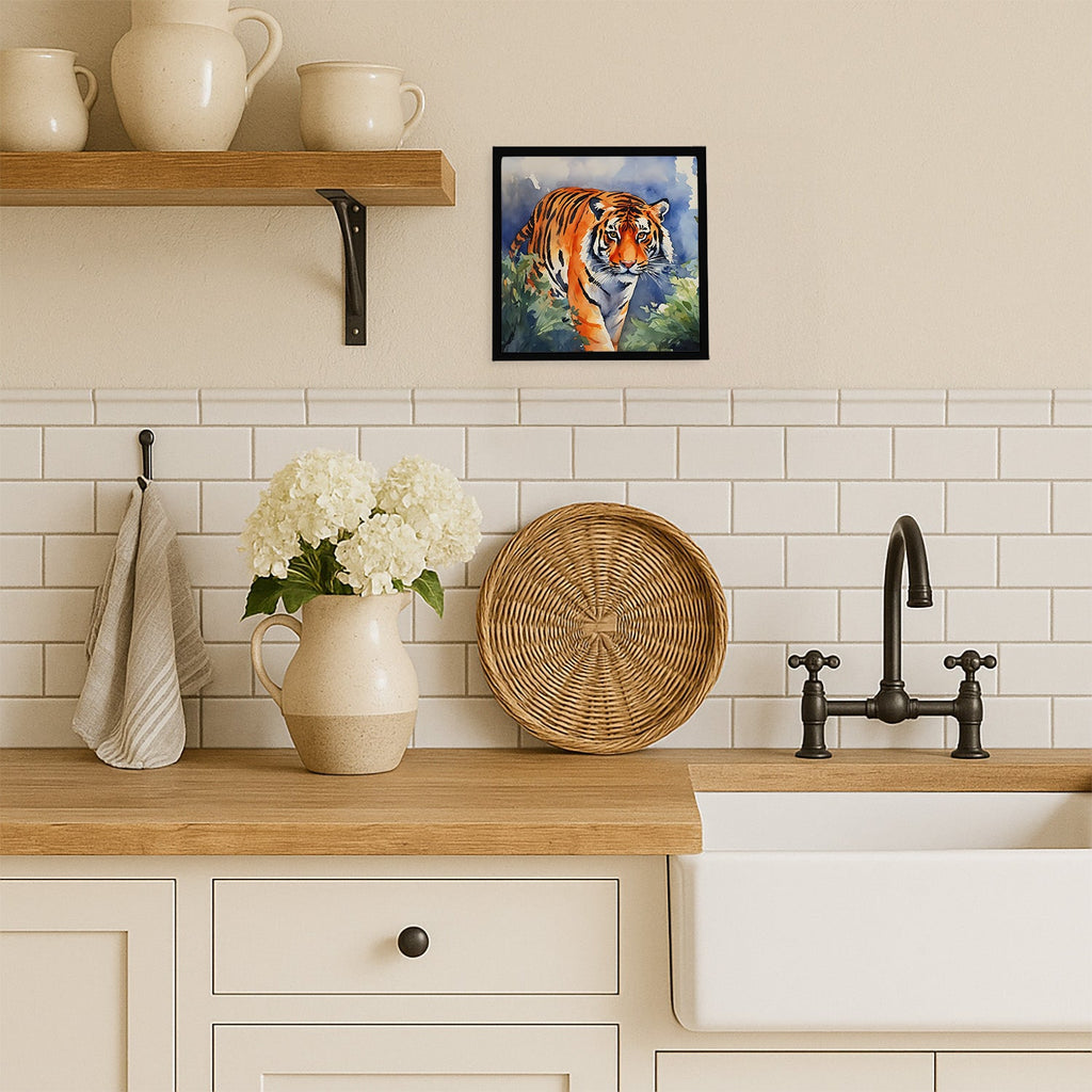 Bengal Tiger Framed Metal Print Bathroom, Kitchen, Office, Home Decor Wall Art Ready to Hang, Square, 8X8