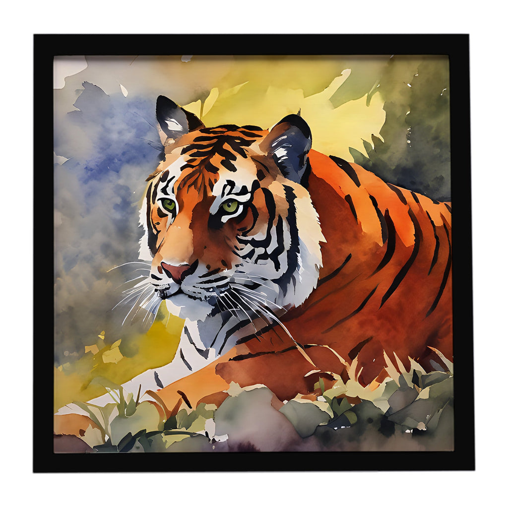 Bengal Tiger Framed Metal Print Bathroom, Kitchen, Office, Home Decor Wall Art Ready to Hang, Square, 8X8