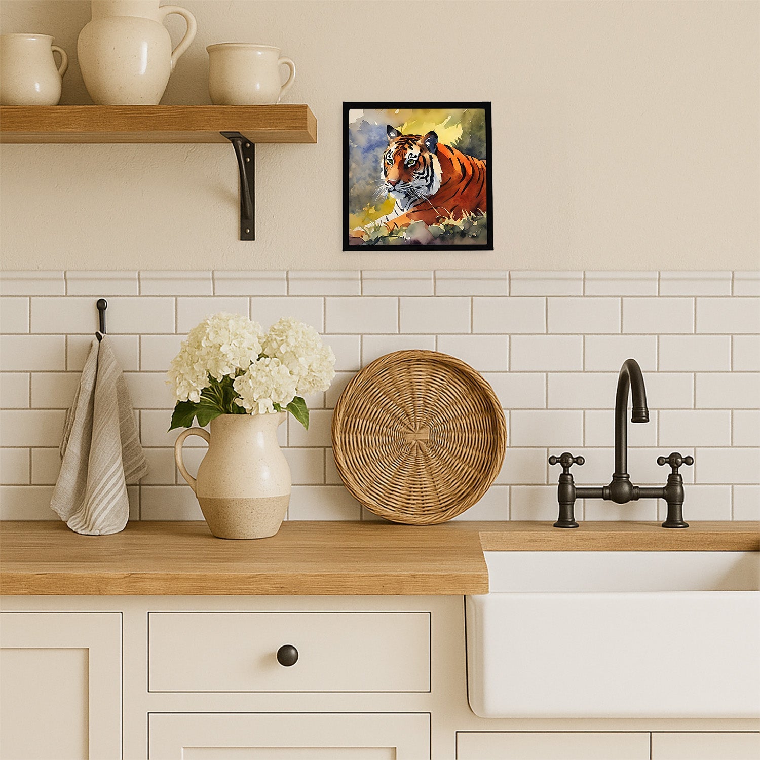 Bengal Tiger Framed Metal Print Bathroom, Kitchen, Office, Home Decor Wall Art Ready to Hang, Square, 8X8