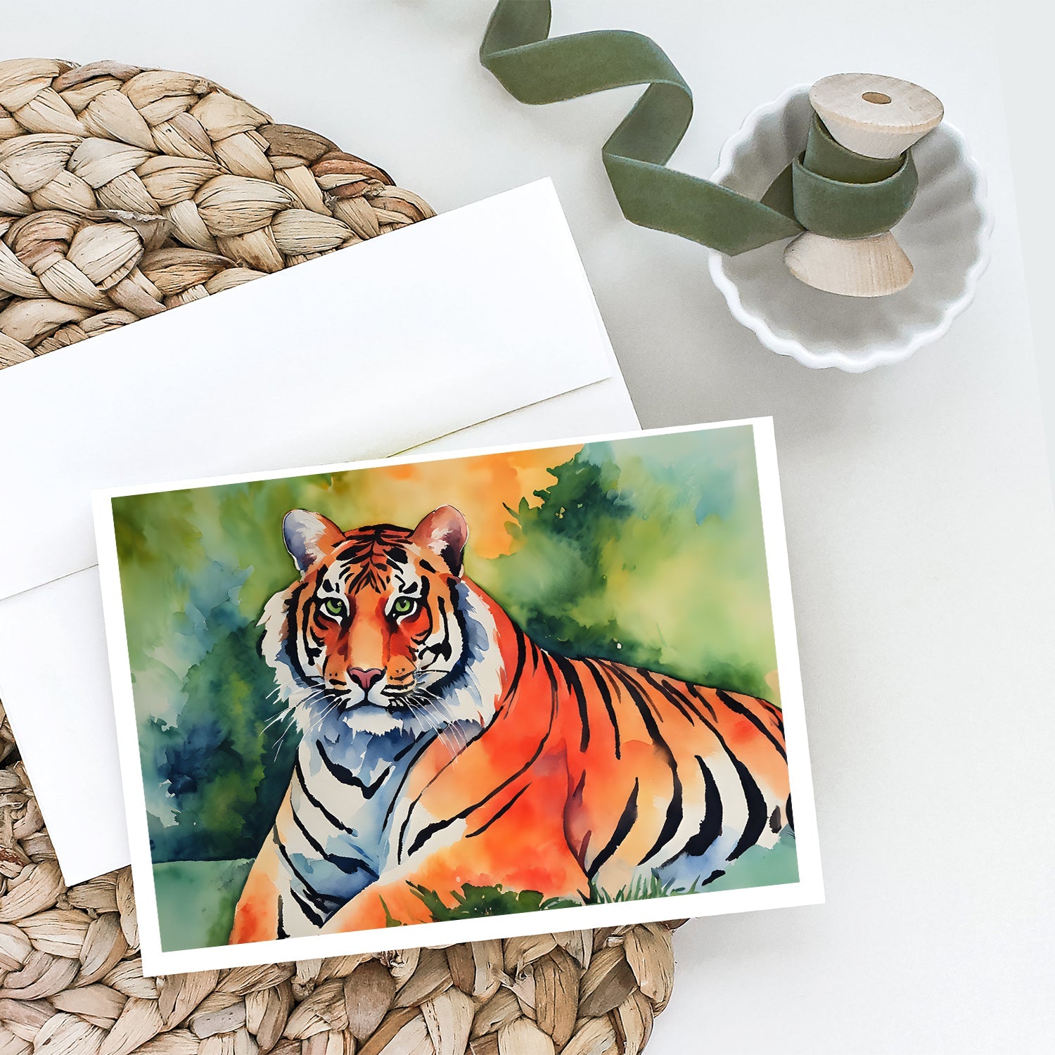 Bengal Tiger Greeting Cards Pack of 8 Blank Cards with Envelopes Whimsical A7 Size 5x7