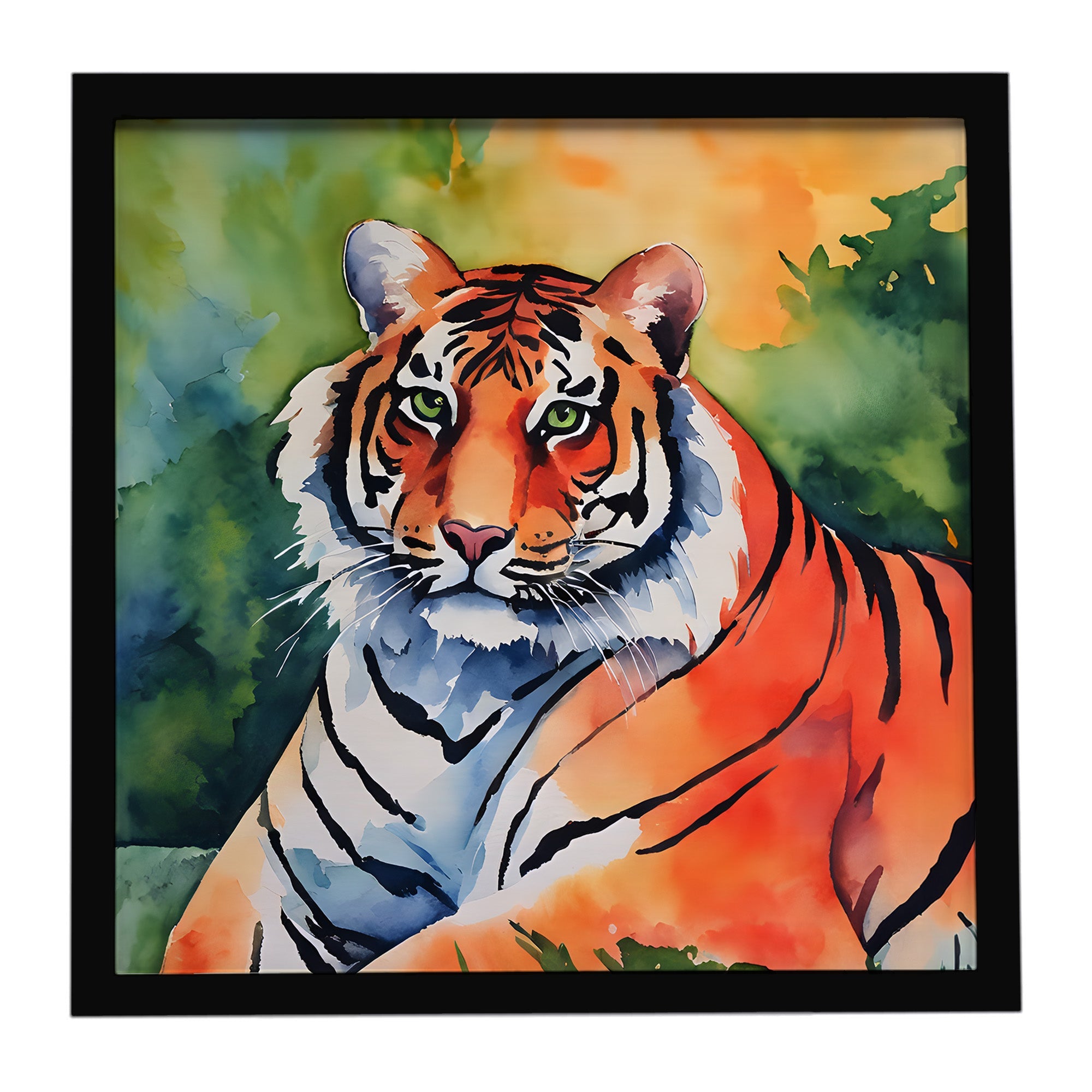 Bengal Tiger Framed Metal Print Bathroom, Kitchen, Office, Home Decor Wall Art Ready to Hang, Square, 8X8
