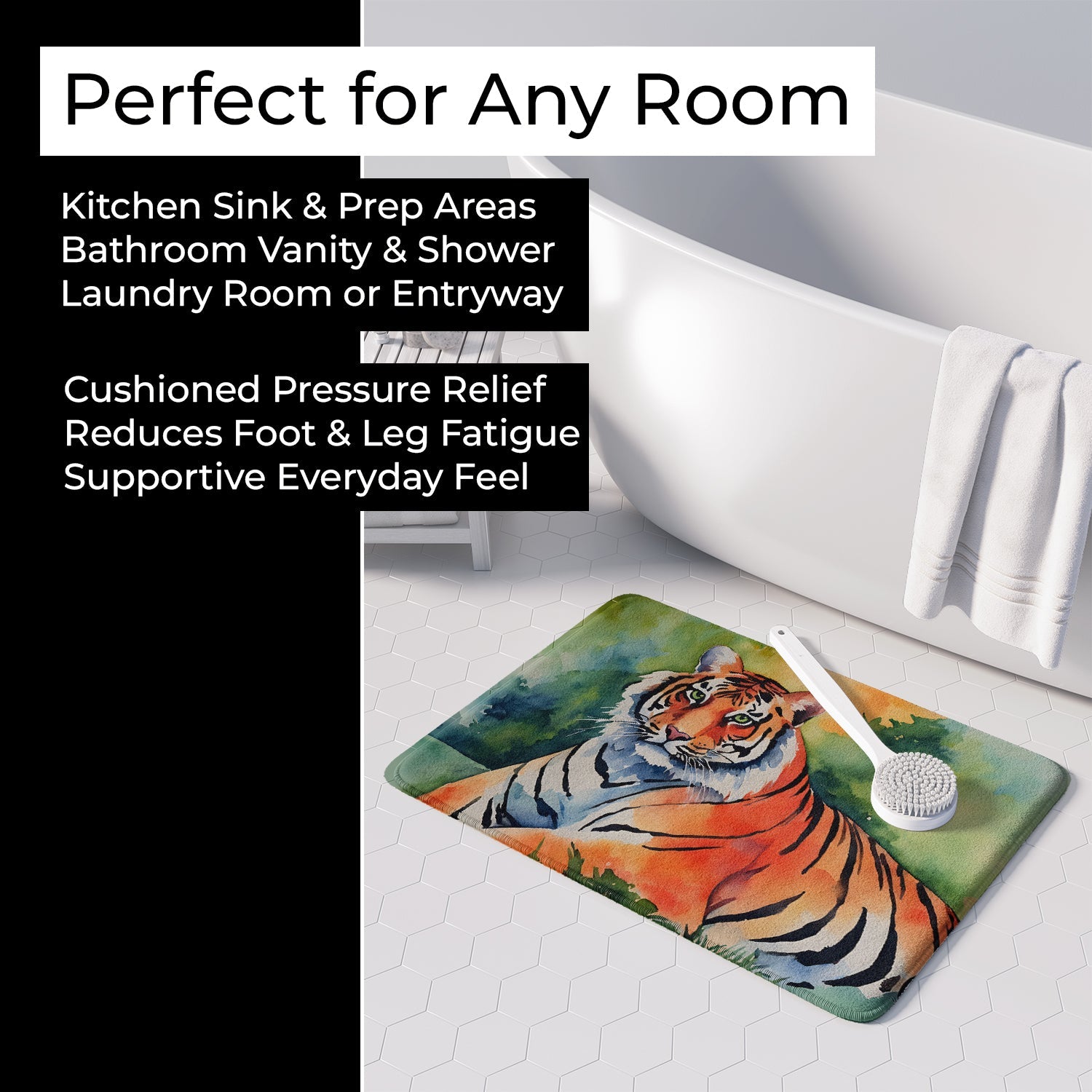 Bengal Tiger Memory Foam Kitchen Mat Machine Washable Anti-Fatigue Cushion Comfort Bath or Kitchen Rug