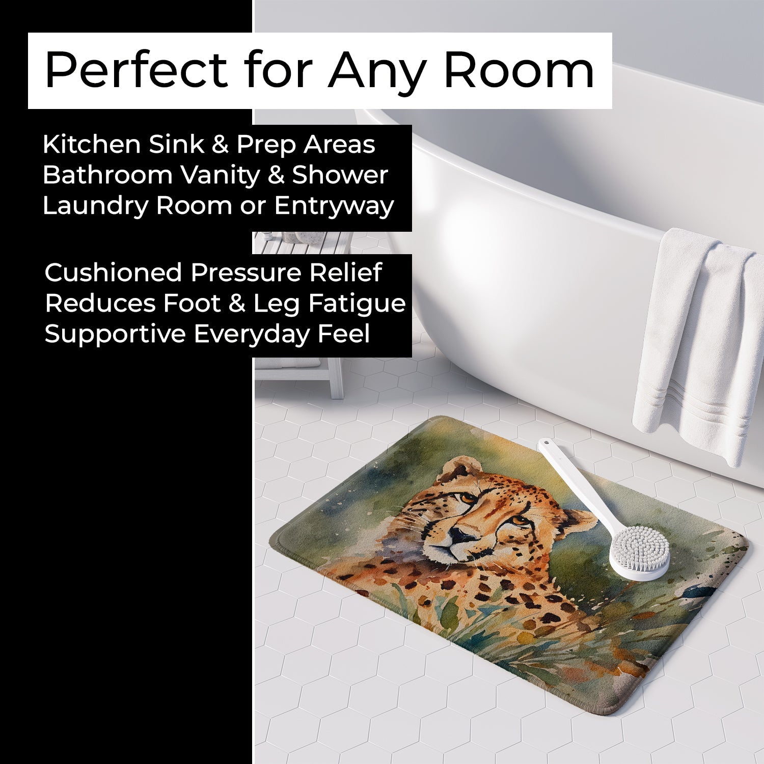 Cheetah Memory Foam Kitchen Mat Machine Washable Anti-Fatigue Cushion Comfort Bath or Kitchen Rug