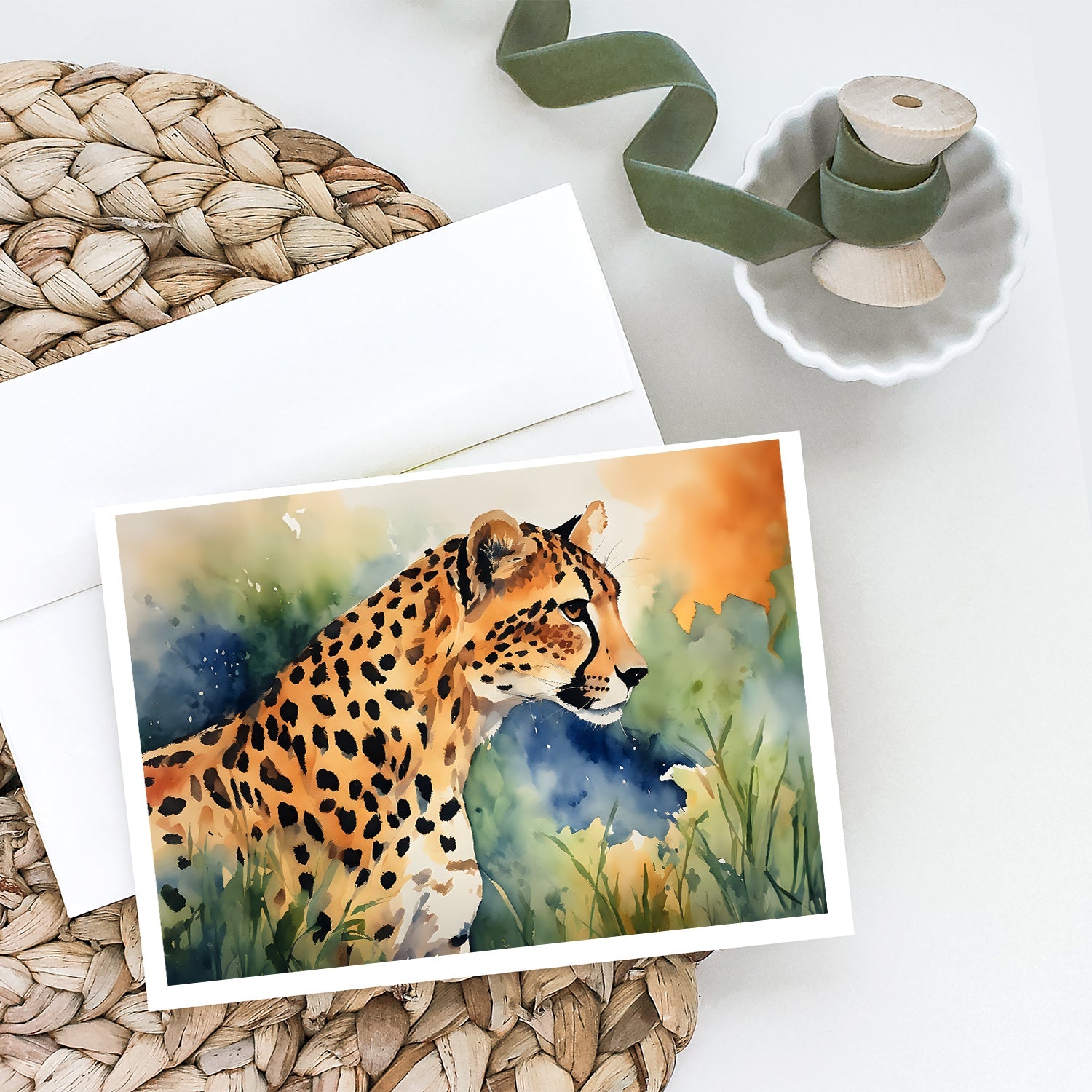 Cheetah Greeting Cards Pack of 8 Blank Cards with Envelopes Whimsical A7 Size 5x7