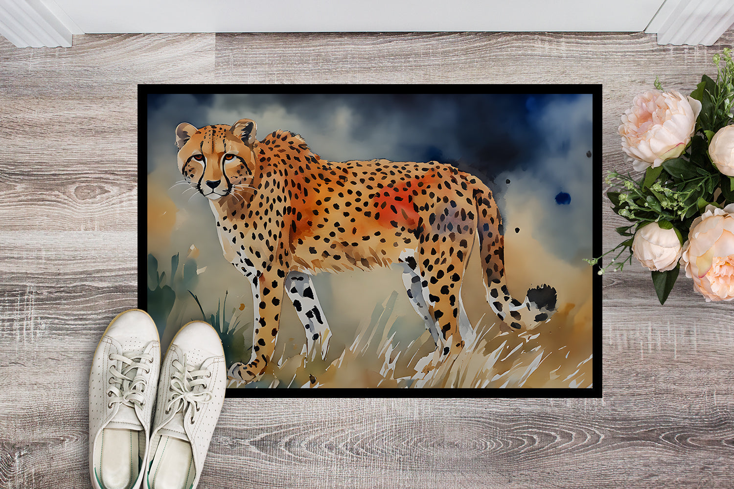 Cheetah Doormat Indoor Outdoor 24H X 36W Front Door Mat Rugs for Entryway, Non Slip Washable Low Pile,