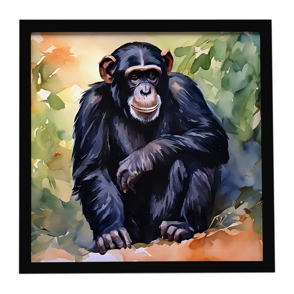 Chimpanzee Framed Metal Print Bathroom, Kitchen, Office, Home Decor Wall Art Ready to Hang, Square, 8X8