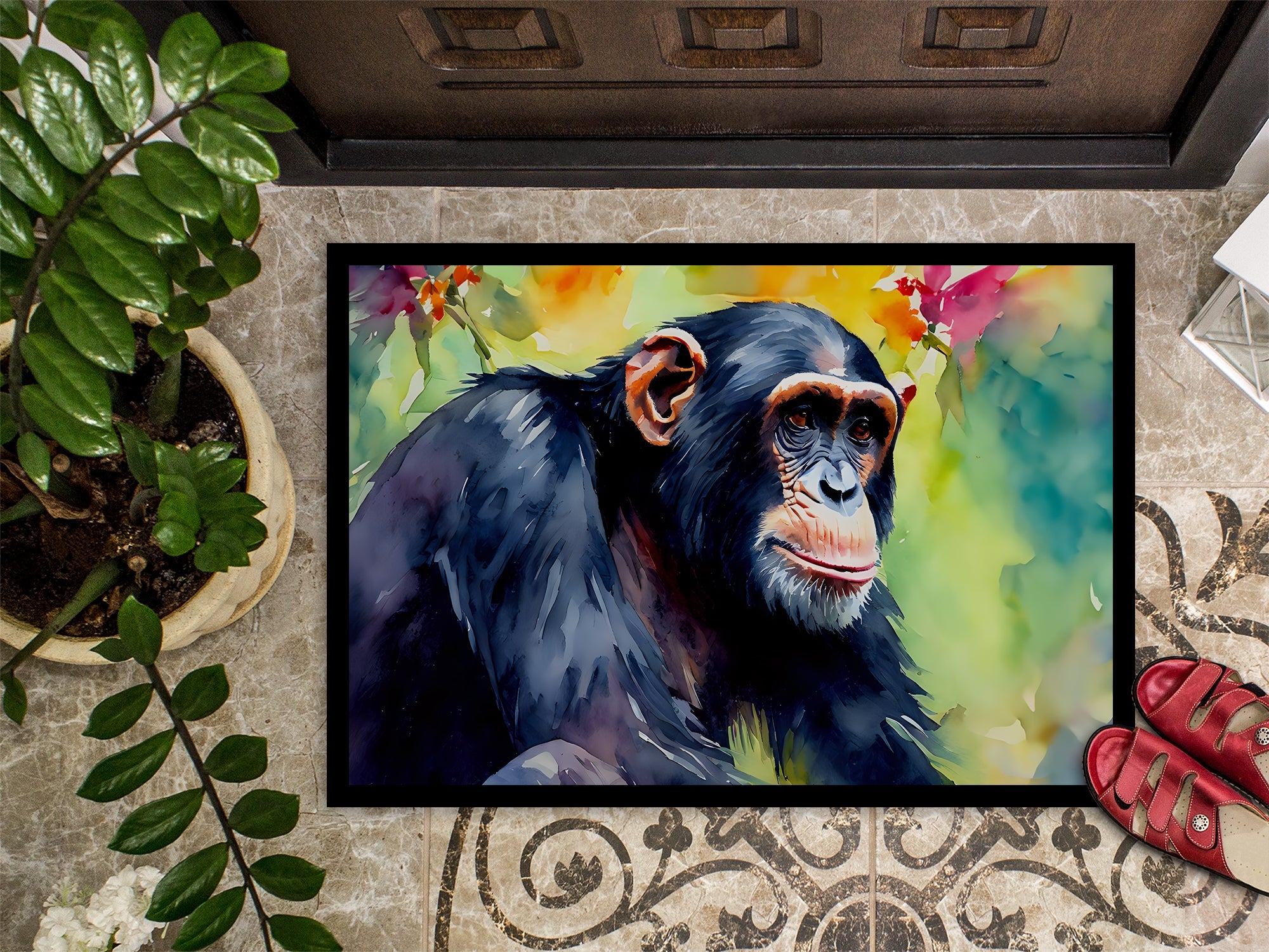 Chimpanzee Doormat Indoor Outdoor 24H X 36W Front Door Mat Rugs for Entryway, Non Slip Washable Low Pile,