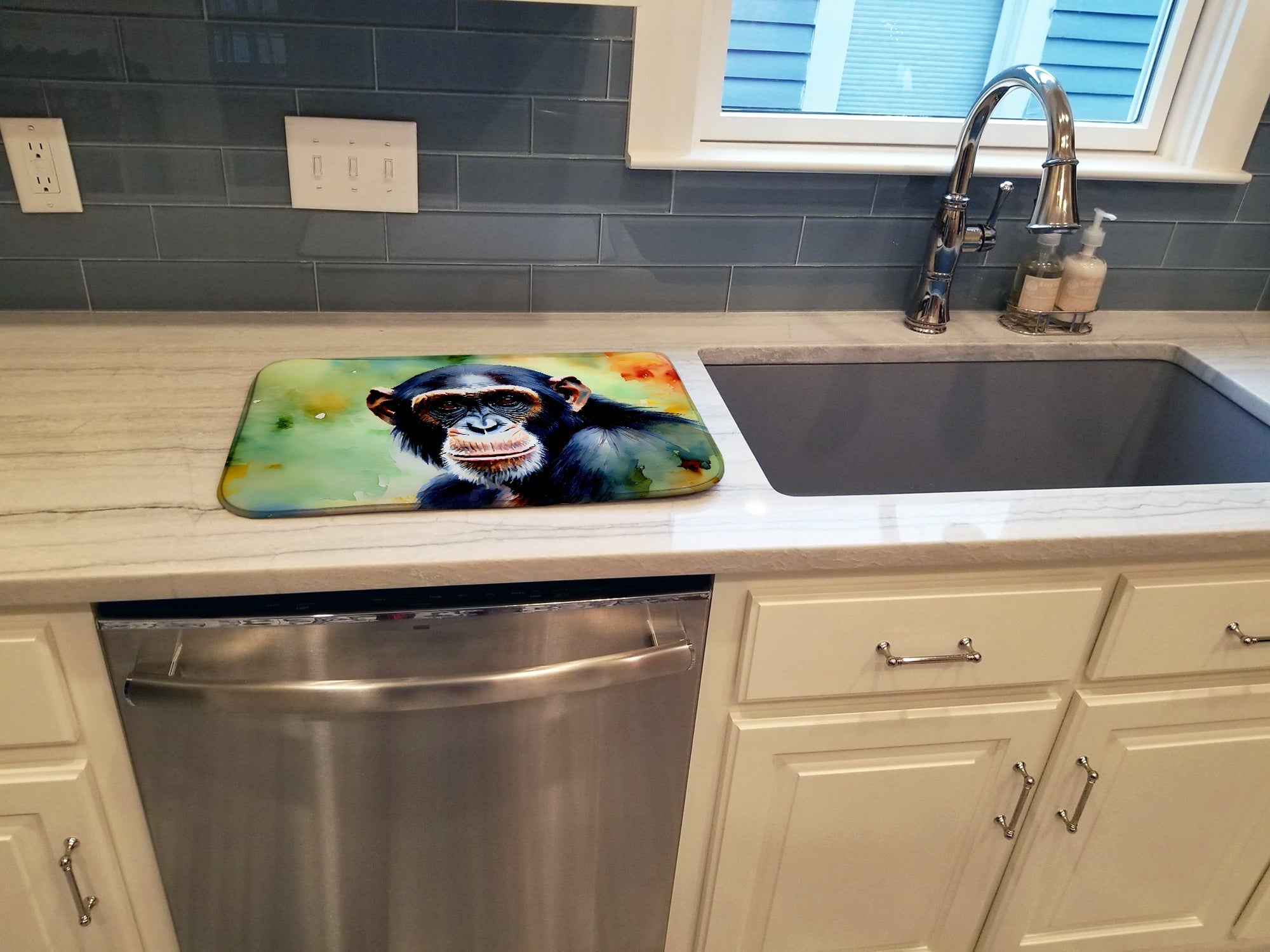Chimpanzee Dish Drying Mat Absorbent Dish Drying Mat Pad for Kitchen Counter Dish Drainer Mat for Countertop, 14 x 21", Multicolor