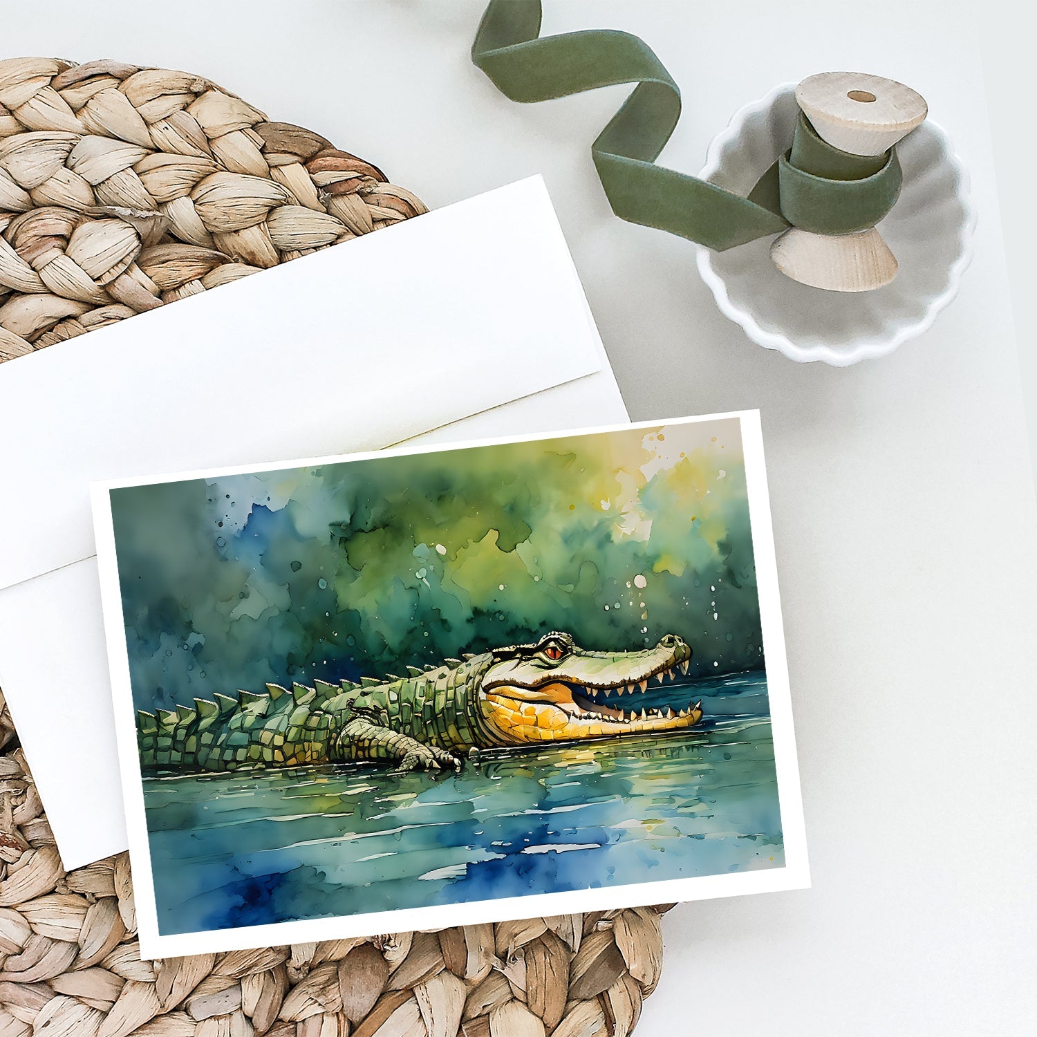 Crocodile Greeting Cards Pack of 8 Blank Cards with Envelopes Whimsical A7 Size 5x7