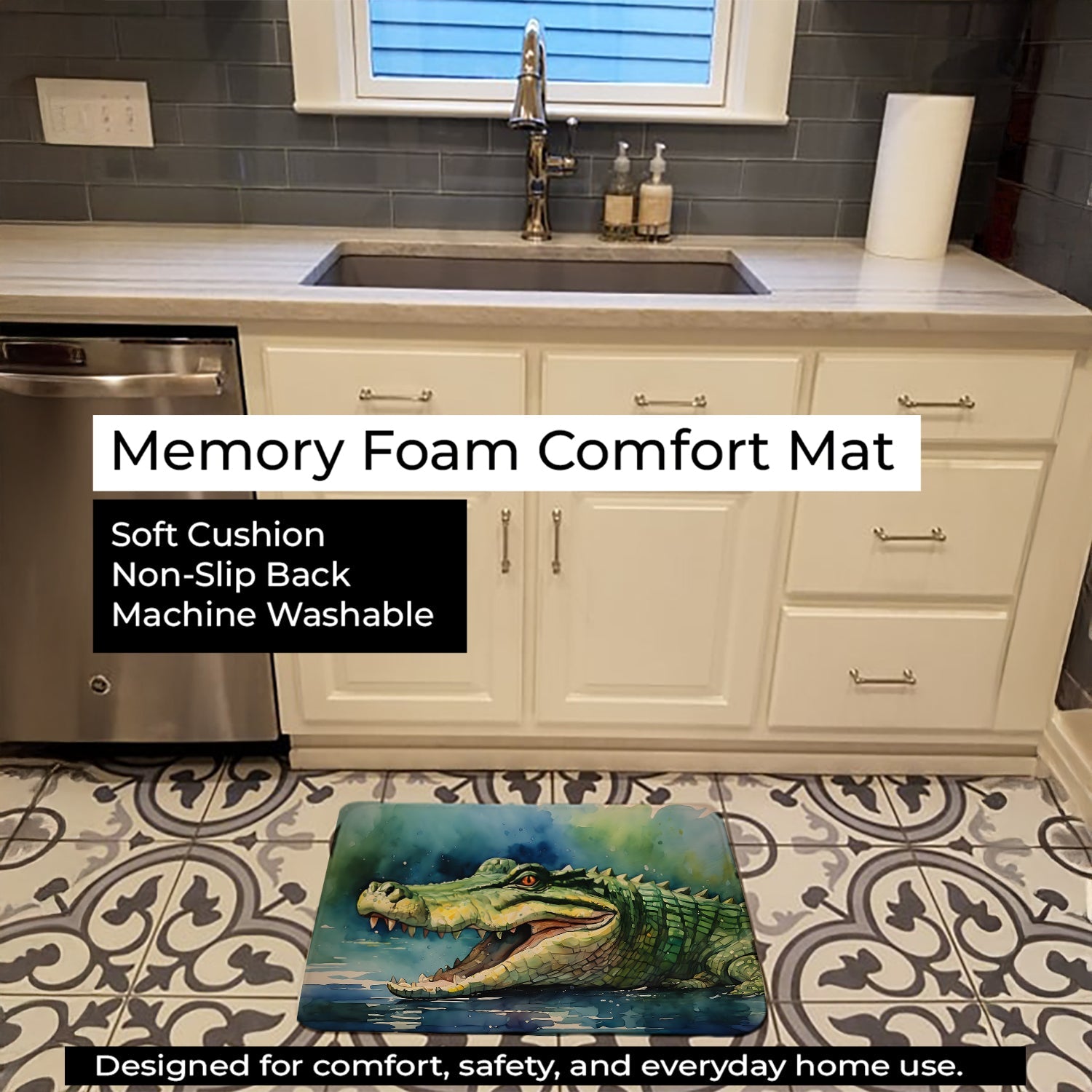 Crocodile Memory Foam Kitchen Mat Machine Washable Anti-Fatigue Cushion Comfort Bath or Kitchen Rug