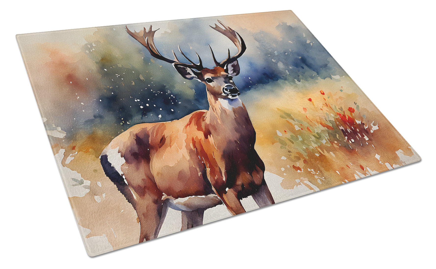 Deer Cutting Board Tempered Glass Kitchen Cutting Surface, Heat Resistant Chopping, Non-Slip Feet, Food Prep & Serving