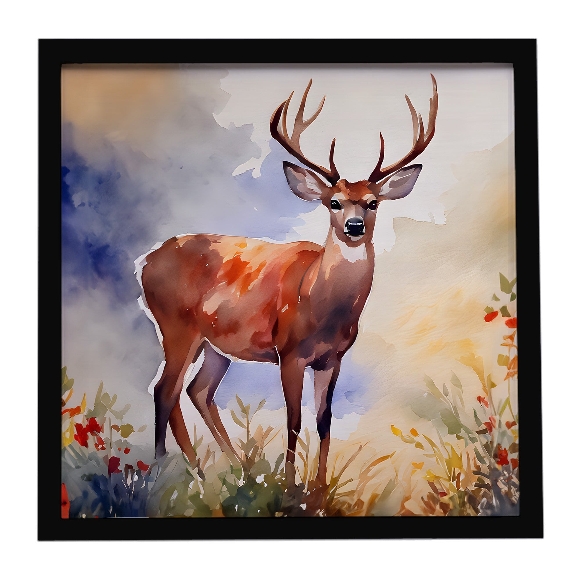 Deer Framed Metal Print Bathroom, Kitchen, Office, Home Decor Wall Art Ready to Hang, Square, 8X8