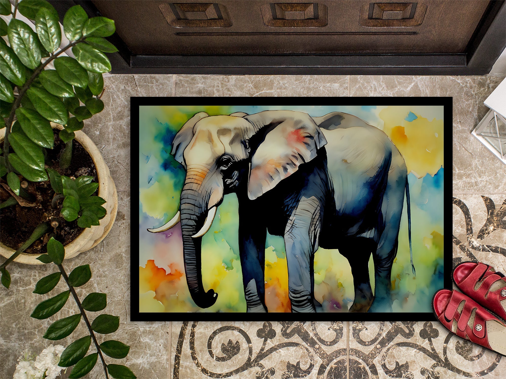 Elephant Doormat Indoor Outdoor 24H X 36W Front Door Mat Rugs for Entryway, Non Slip Washable Low Pile,