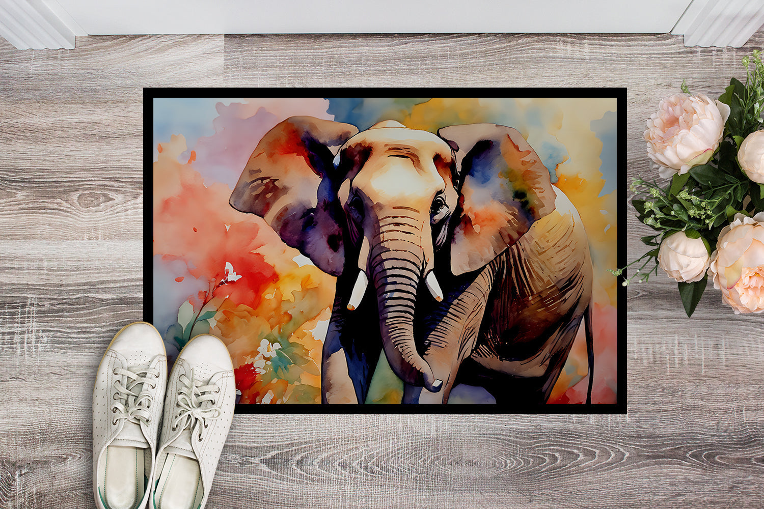 Elephant Doormat Indoor Outdoor 24H X 36W Front Door Mat Rugs for Entryway, Non Slip Washable Low Pile,