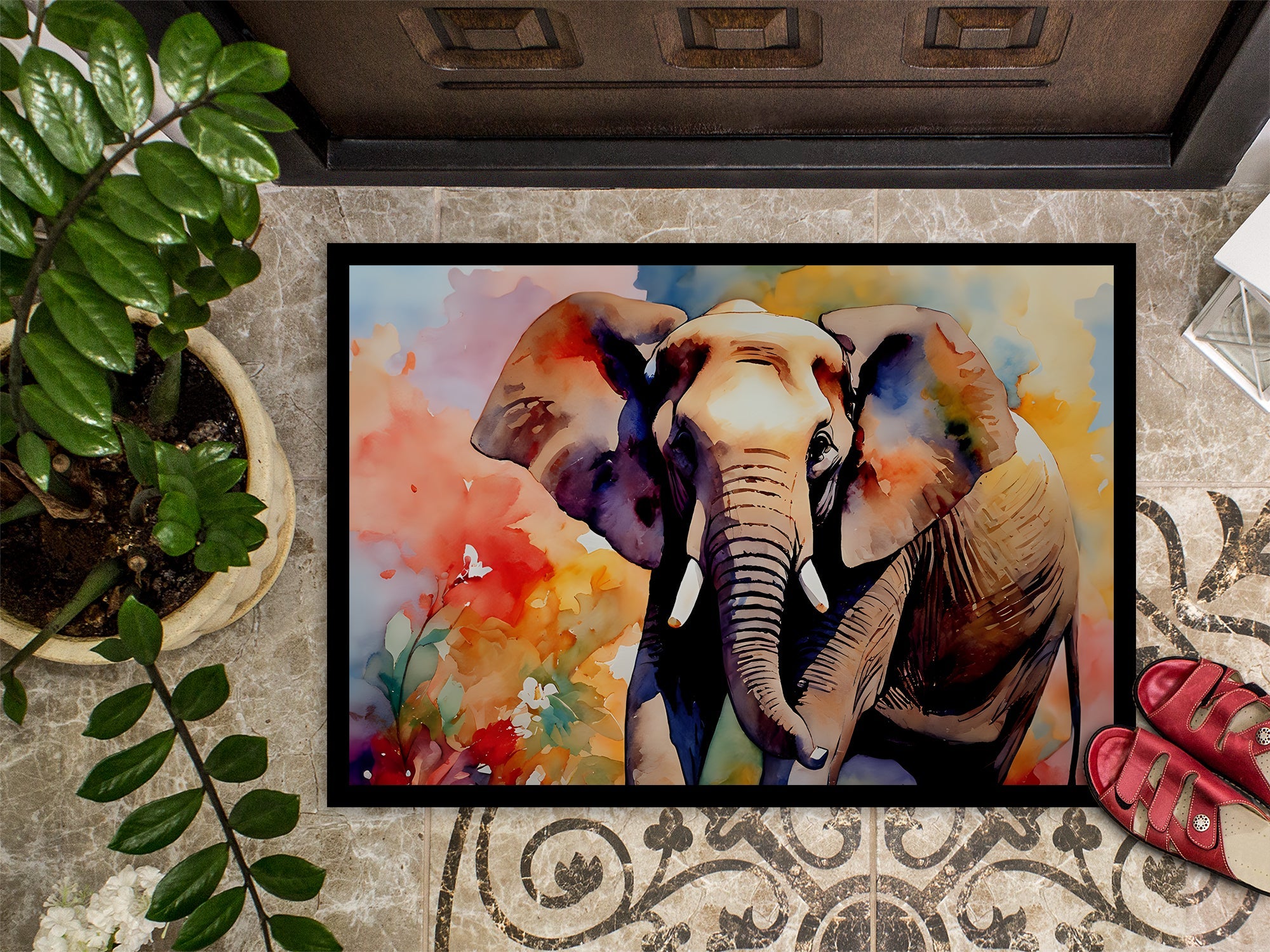 Elephant Doormat Indoor Outdoor 24H X 36W Front Door Mat Rugs for Entryway, Non Slip Washable Low Pile,