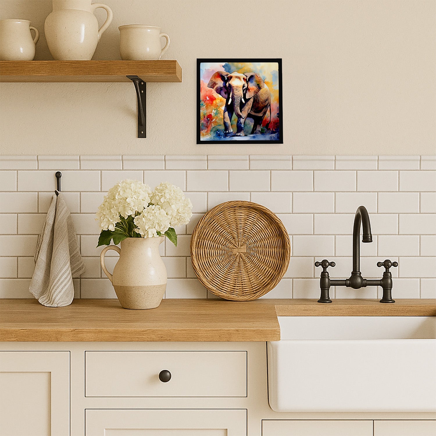 Elephant Framed Metal Print Bathroom, Kitchen, Office, Home Decor Wall Art Ready to Hang, Square, 8X8