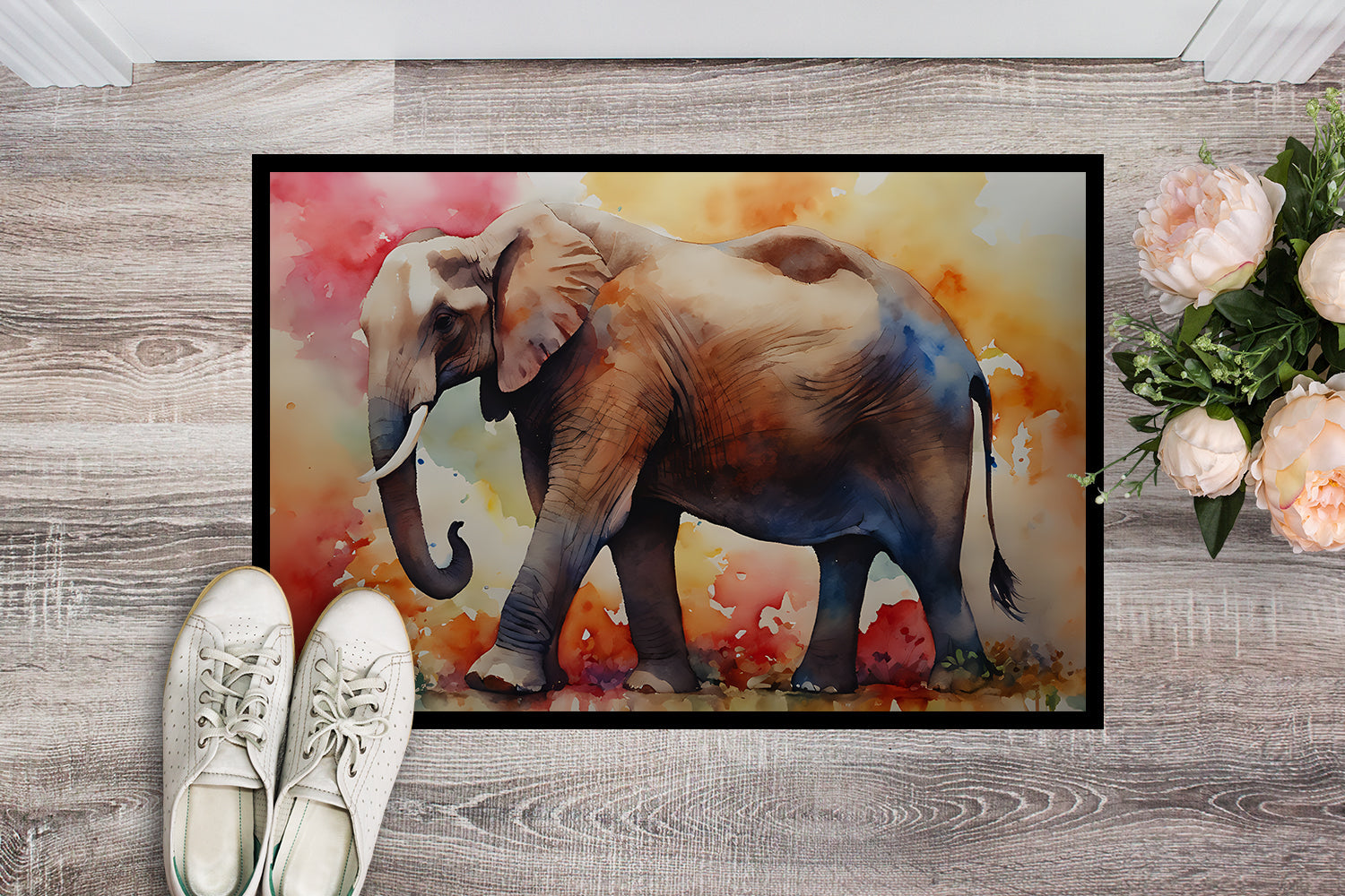 Elephant Doormat Indoor Outdoor 24H X 36W Front Door Mat Rugs for Entryway, Non Slip Washable Low Pile,