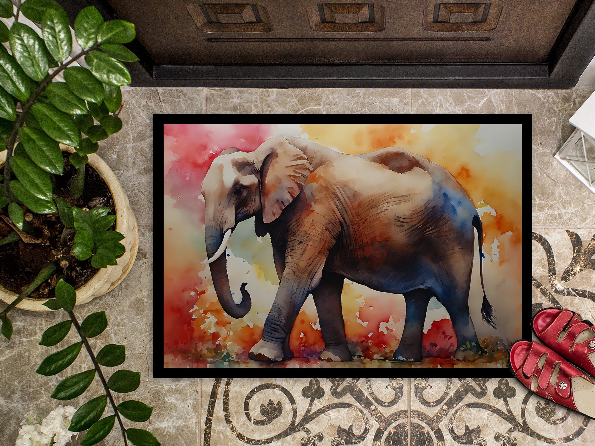 Elephant Doormat Indoor Outdoor 24H X 36W Front Door Mat Rugs for Entryway, Non Slip Washable Low Pile,
