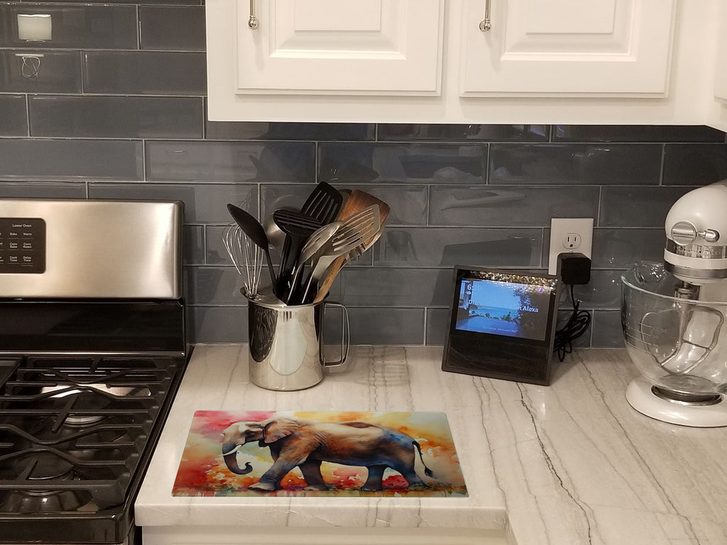 Elephant Cutting Board Tempered Glass Kitchen Cutting Surface, Heat Resistant Chopping, Non-Slip Feet, Food Prep & Serving
