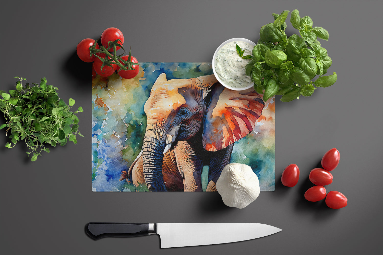 Elephant Cutting Board Tempered Glass Kitchen Cutting Surface, Heat Resistant Chopping, Non-Slip Feet, Food Prep & Serving