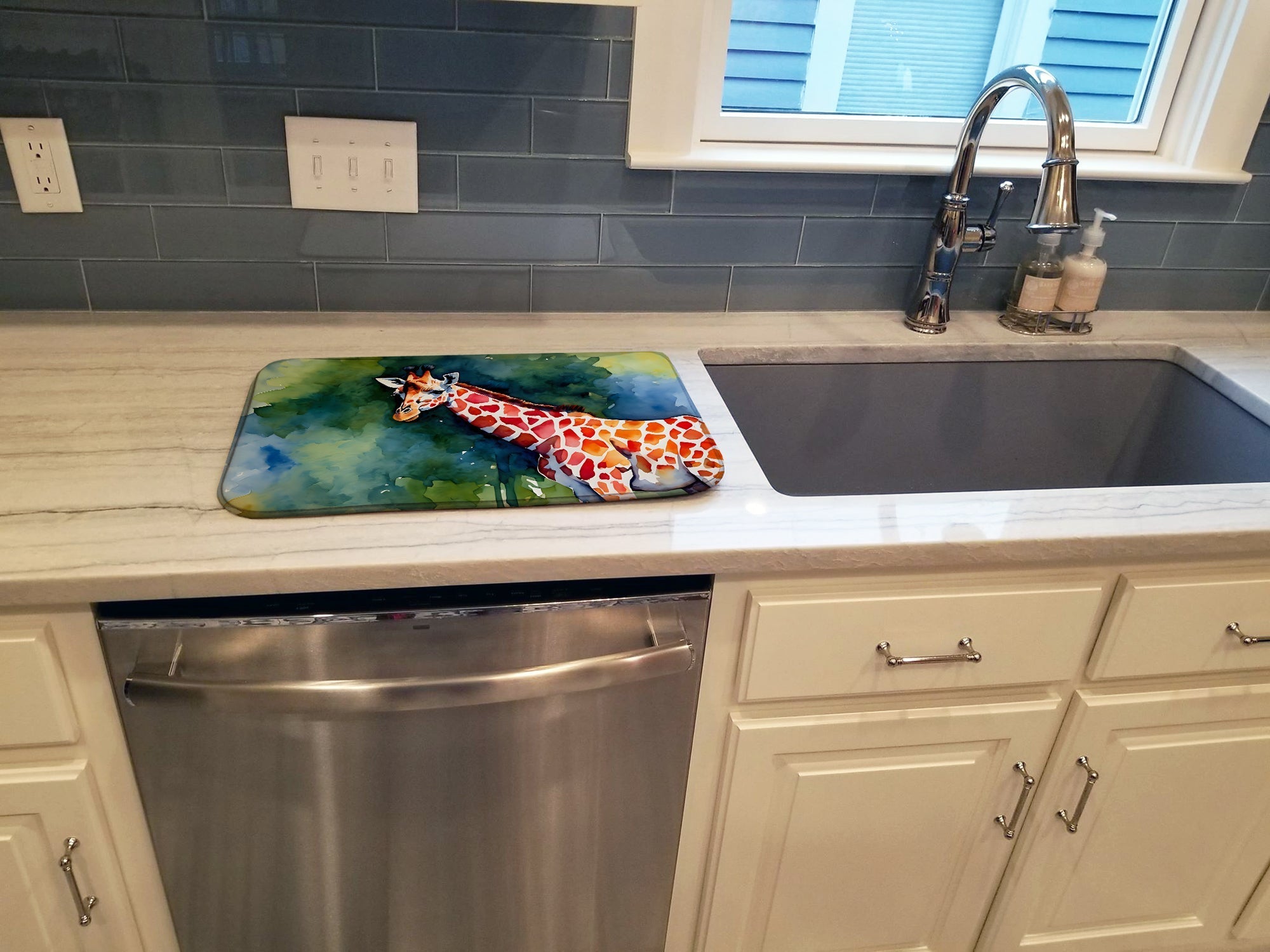 Giraffe Dish Drying Mat Absorbent Dish Drying Mat Pad for Kitchen Counter Dish Drainer Mat for Countertop, 14 x 21", Multicolor