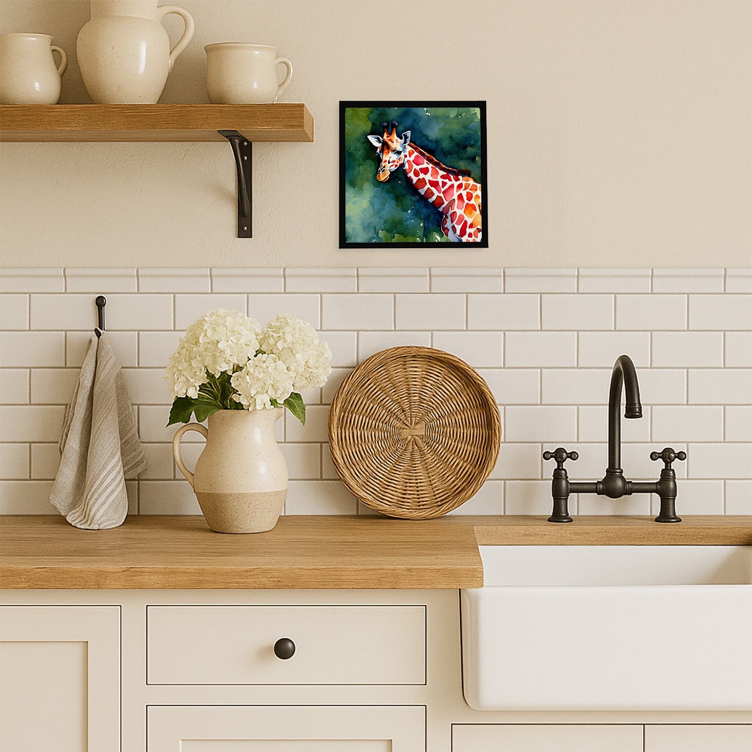 Giraffe Framed Metal Print Bathroom, Kitchen, Office, Home Decor Wall Art Ready to Hang, Square, 8X8
