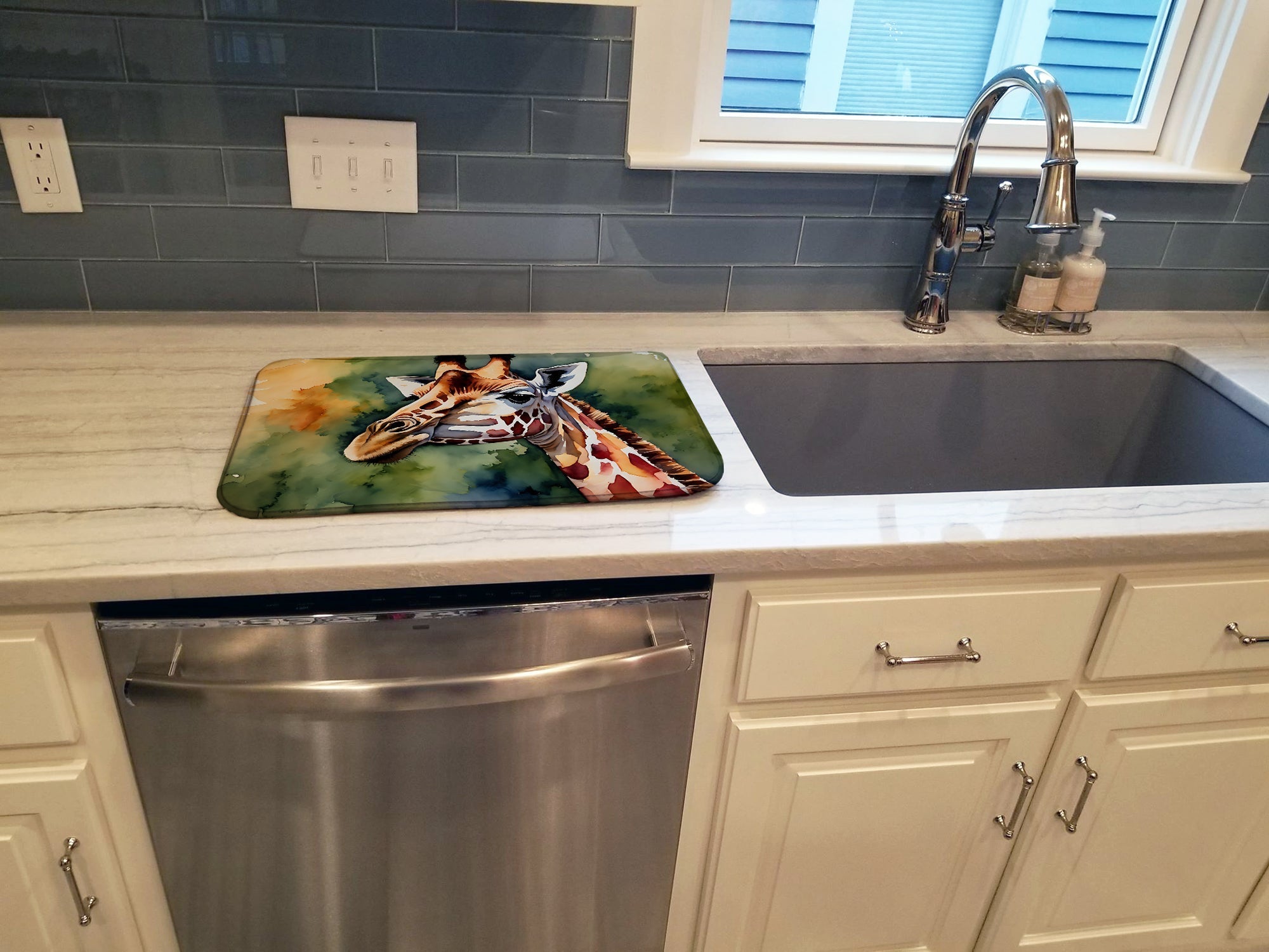 Giraffe Dish Drying Mat Absorbent Dish Drying Mat Pad for Kitchen Counter Dish Drainer Mat for Countertop, 14 x 21", Multicolor