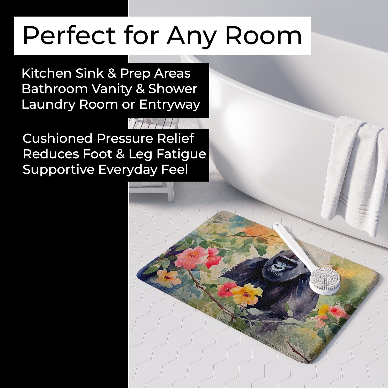 Gorilla Memory Foam Kitchen Mat Machine Washable Anti-Fatigue Cushion Comfort Bath or Kitchen Rug