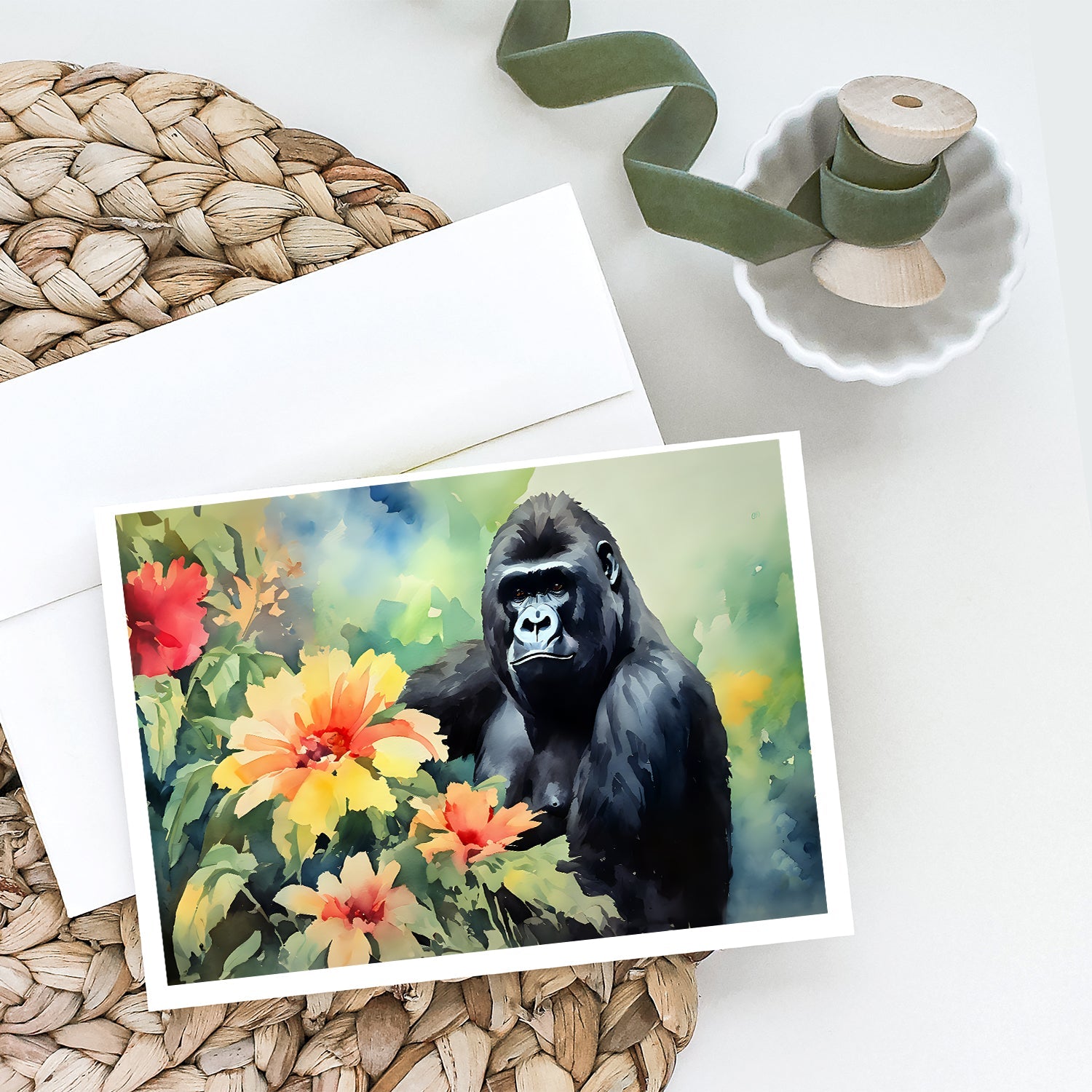 Gorilla Greeting Cards Pack of 8 Blank Cards with Envelopes Whimsical A7 Size 5x7