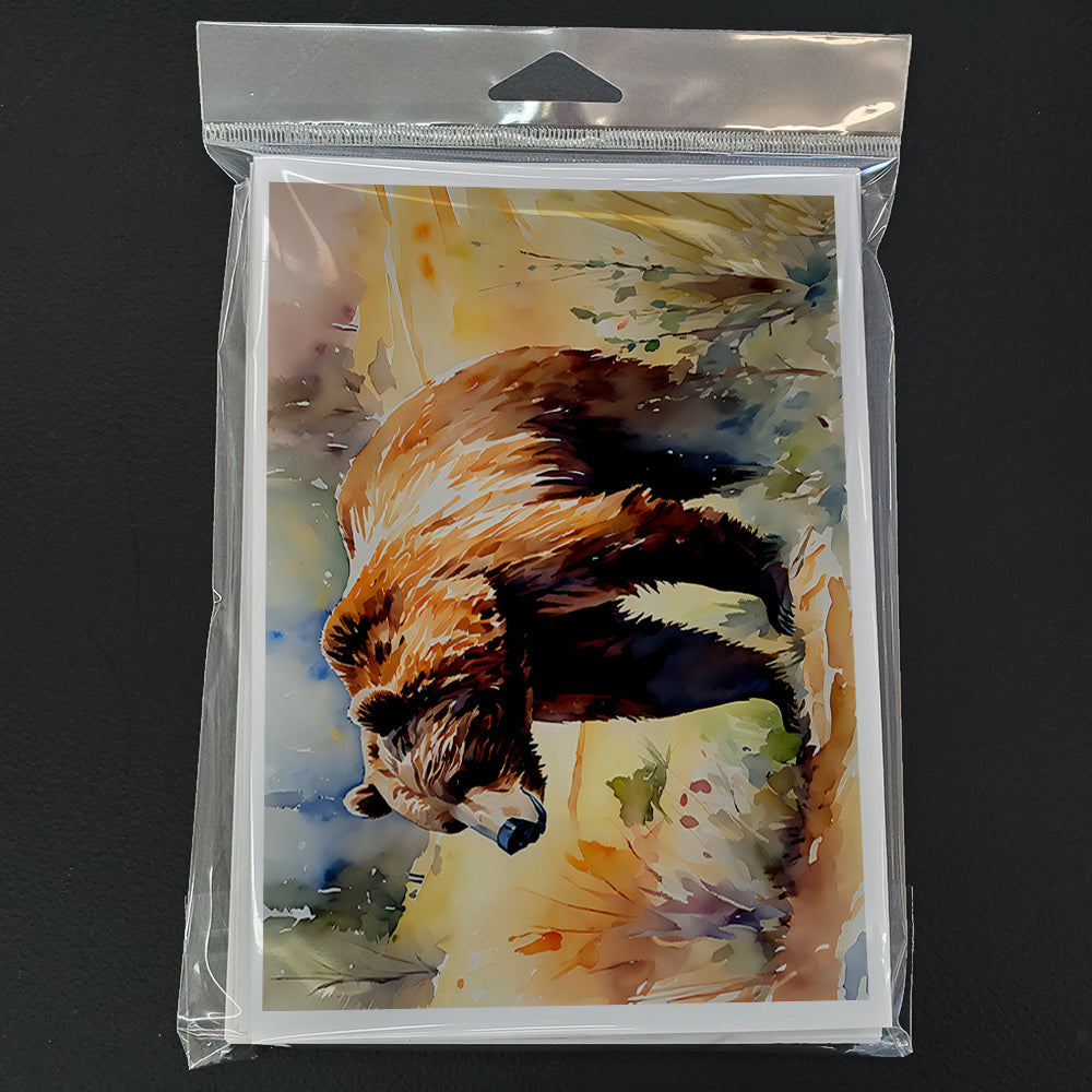 Grizzly Bear Greeting Cards Pack of 8 Blank Cards with Envelopes Whimsical A7 Size 5x7