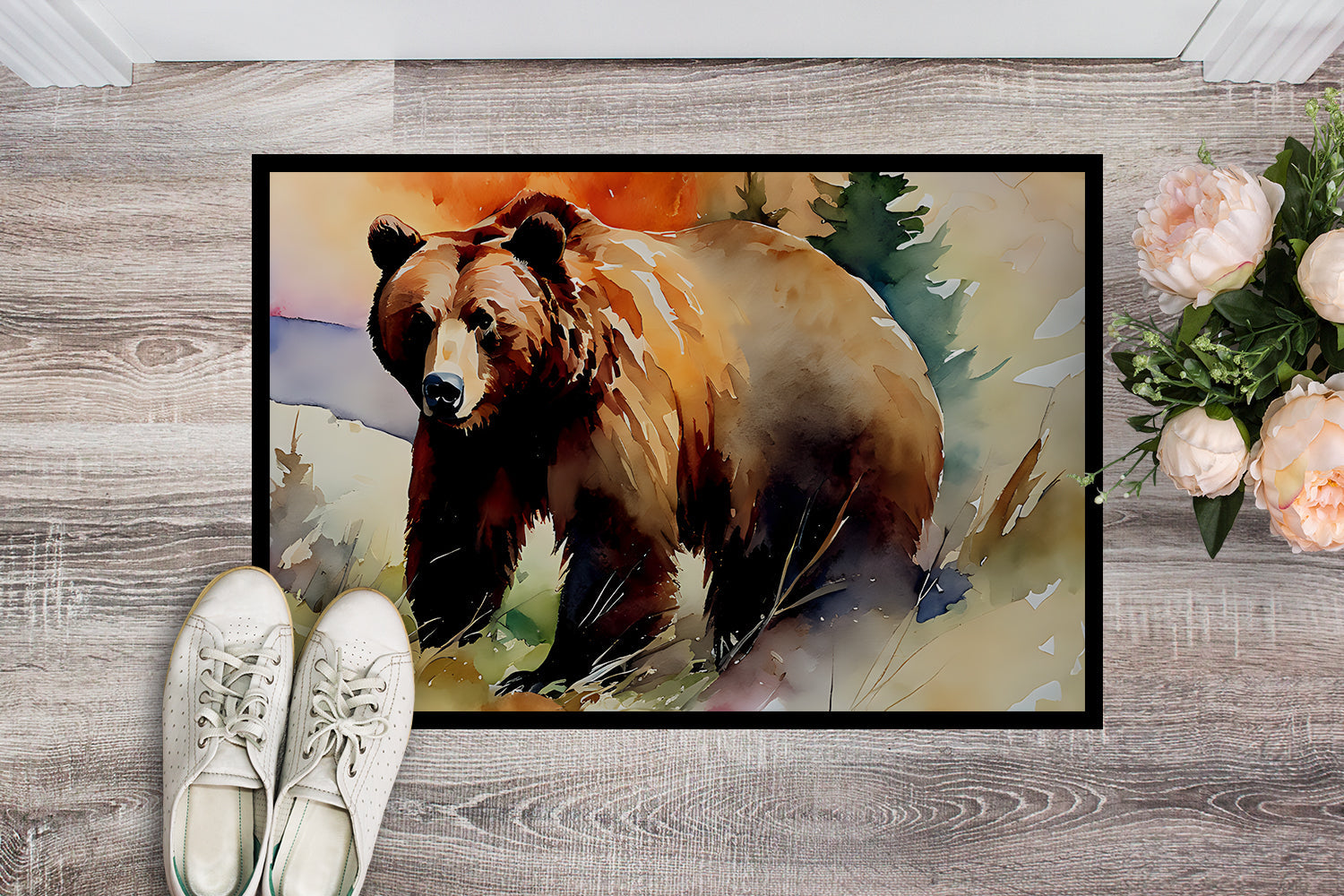 Grizzly Bear Doormat Indoor Outdoor 24H X 36W Front Door Mat Rugs for Entryway, Non Slip Washable Low Pile,