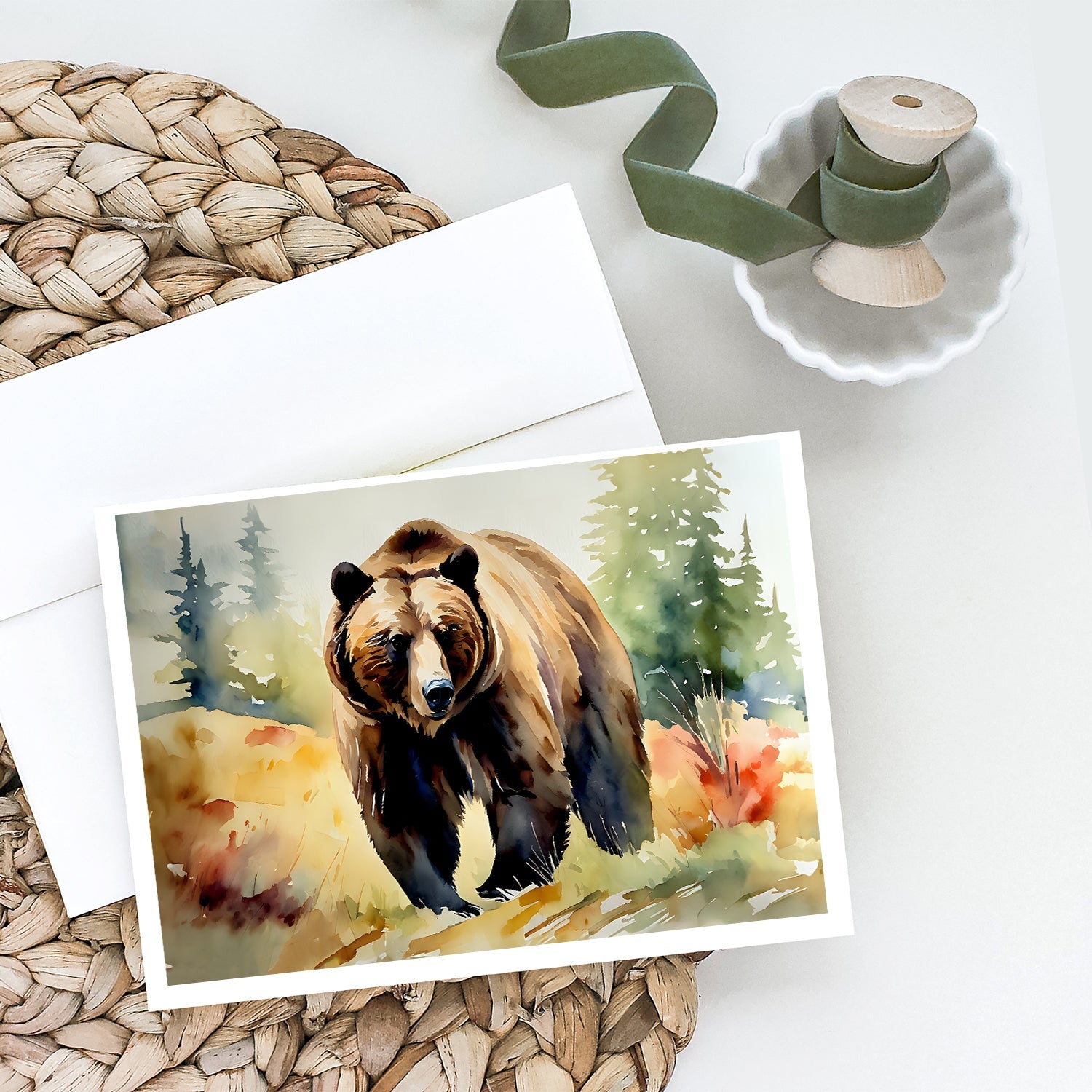 Grizzly Bear Greeting Cards Pack of 8 Blank Cards with Envelopes Whimsical A7 Size 5x7