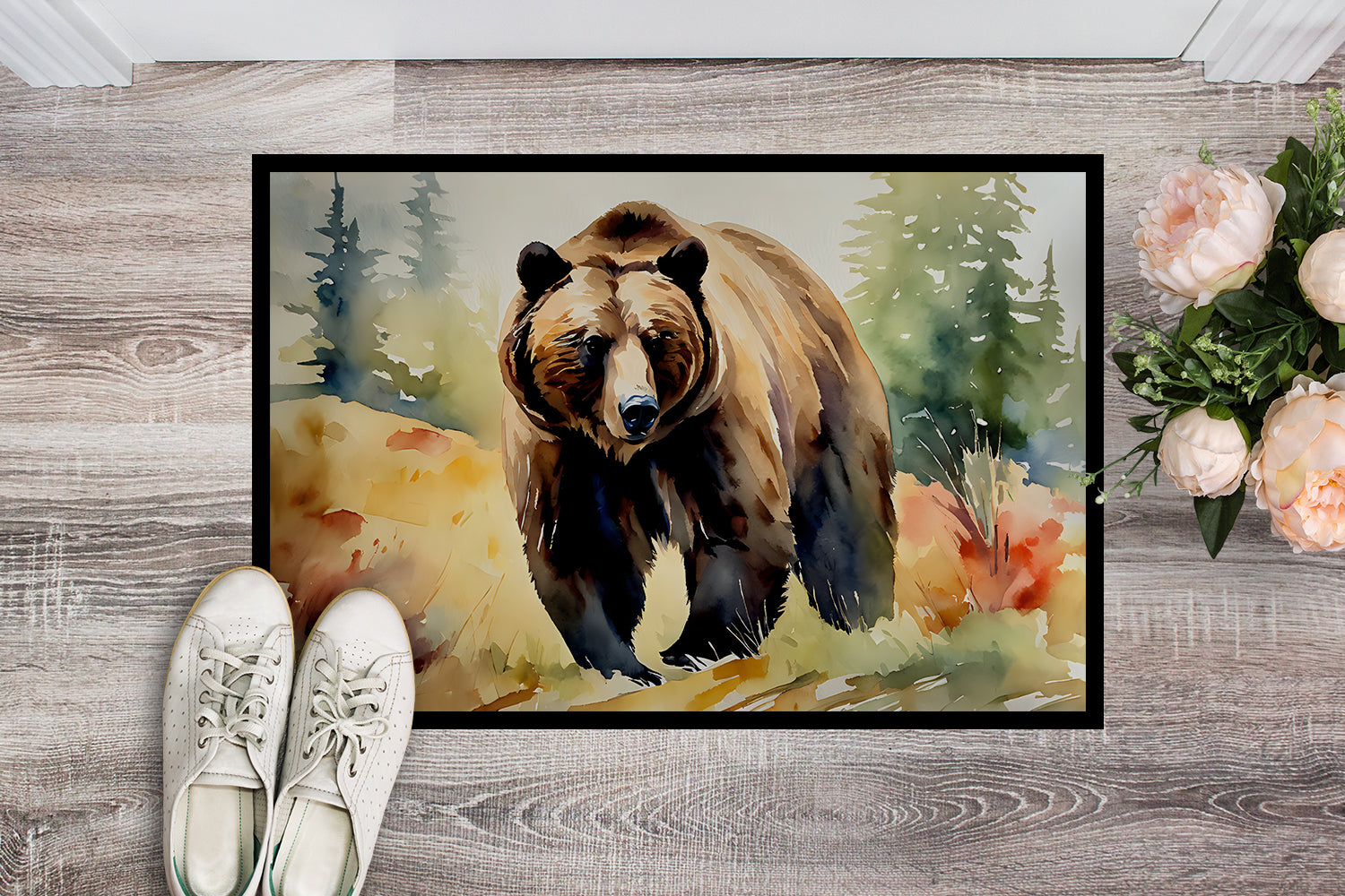 Grizzly Bear Doormat Indoor Outdoor 24H X 36W Front Door Mat Rugs for Entryway, Non Slip Washable Low Pile,