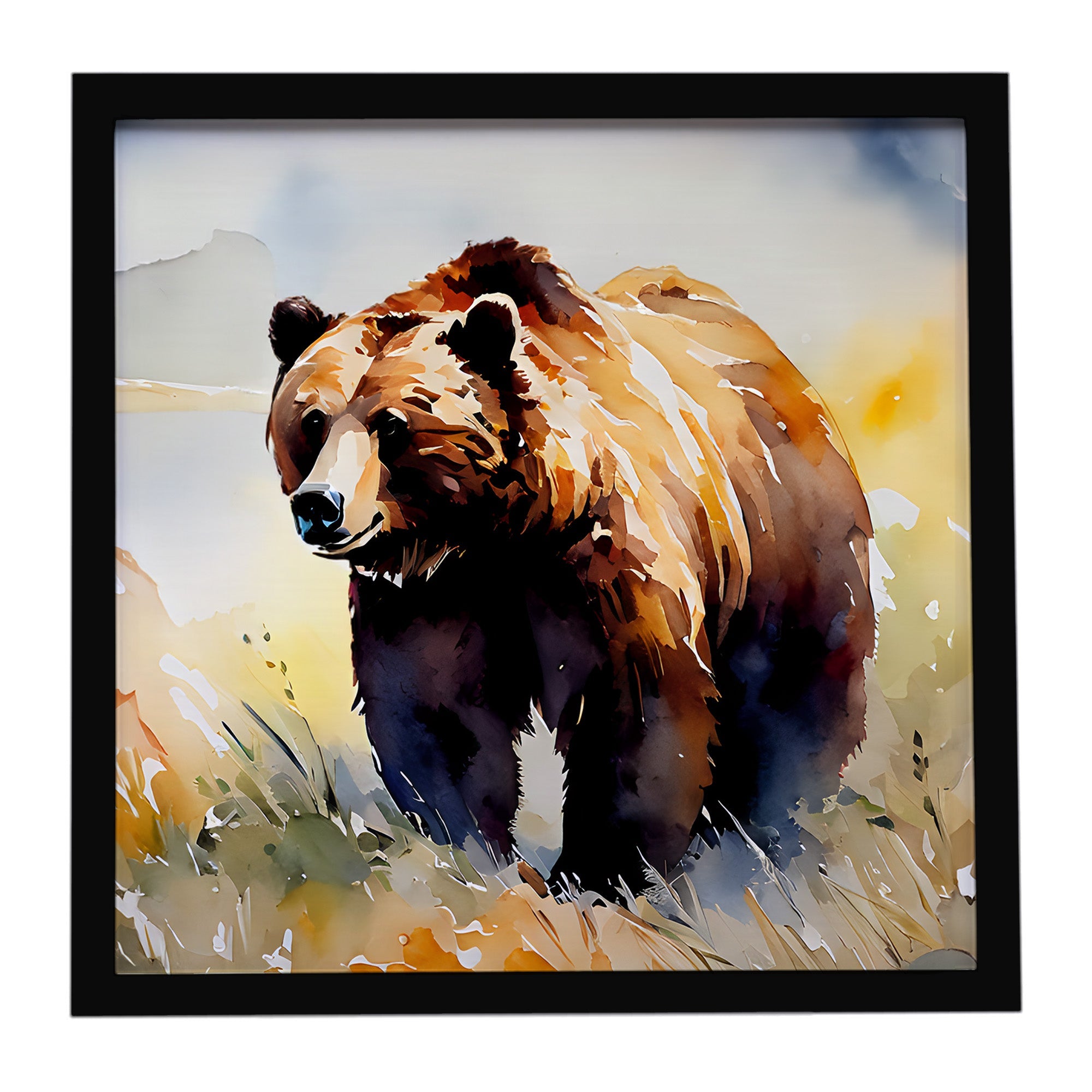 Grizzly Bear Framed Metal Print Bathroom, Kitchen, Office, Home Decor Wall Art Ready to Hang, Square, 8X8