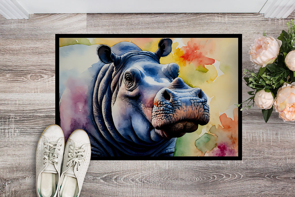 Hippopotamus Doormat Indoor Outdoor 18H X 27W Front Door Mat Rugs for Entryway, Non Slip Washable