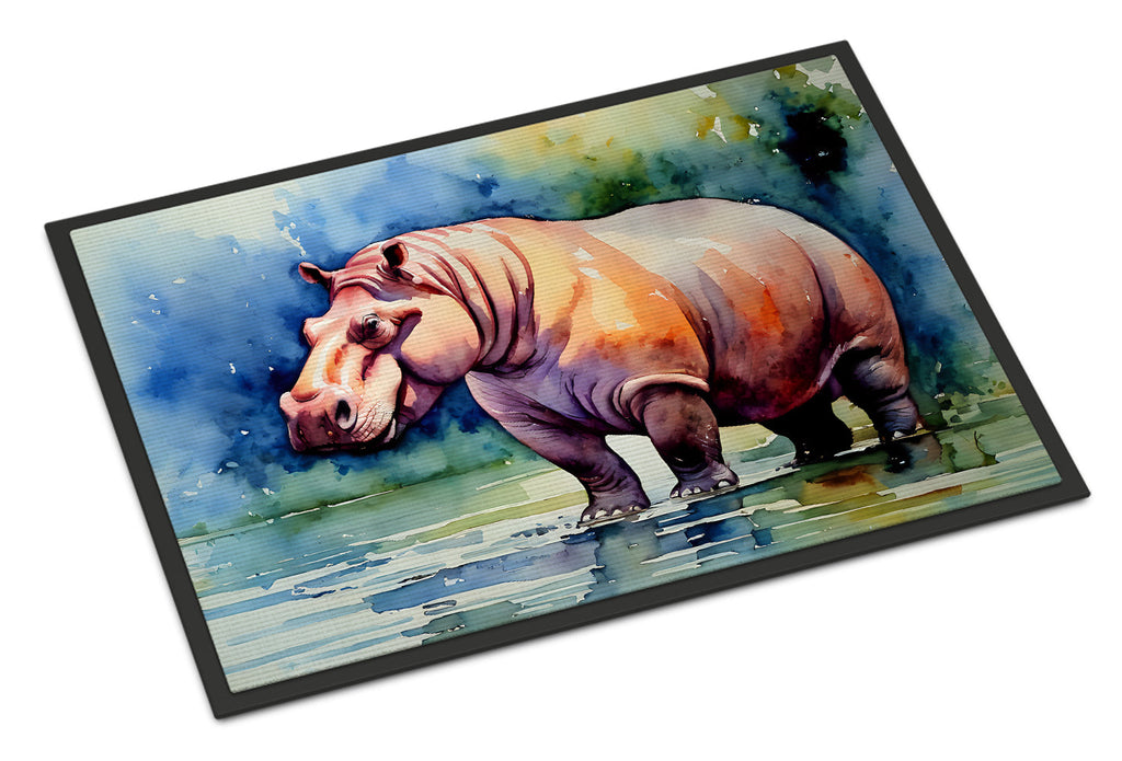 Hippopotamus Doormat Indoor Outdoor 18H X 27W Front Door Mat Rugs for Entryway, Non Slip Washable