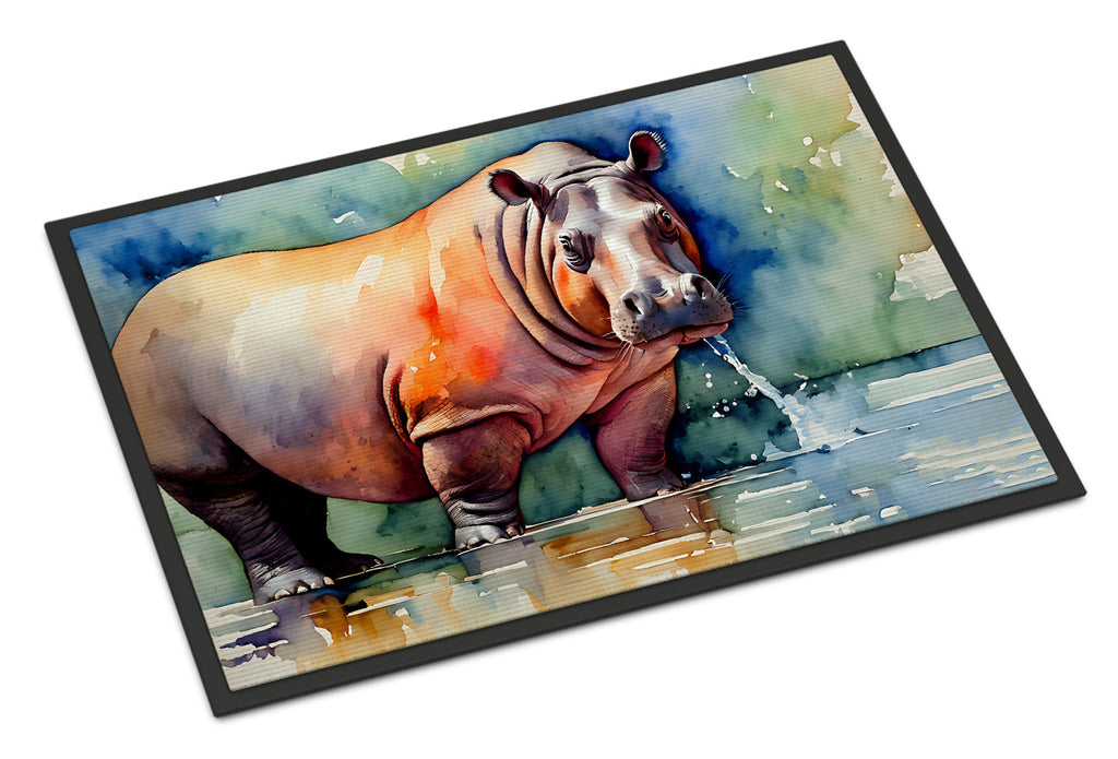 Hippopotamus Doormat Indoor Outdoor 18H X 27W Front Door Mat Rugs for Entryway, Non Slip Washable