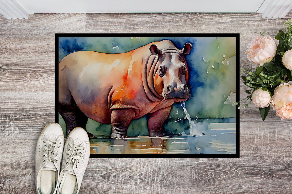 Hippopotamus Doormat Indoor Outdoor 18H X 27W Front Door Mat Rugs for Entryway, Non Slip Washable