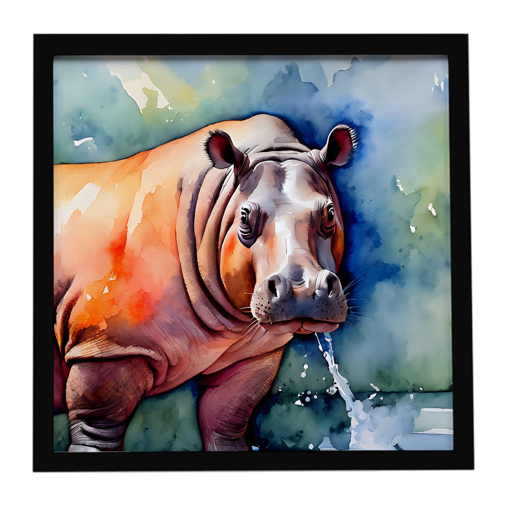 Hippopotamus Framed Metal Print Bathroom, Kitchen, Office, Home Decor Wall Art Ready to Hang, Square, 8X8